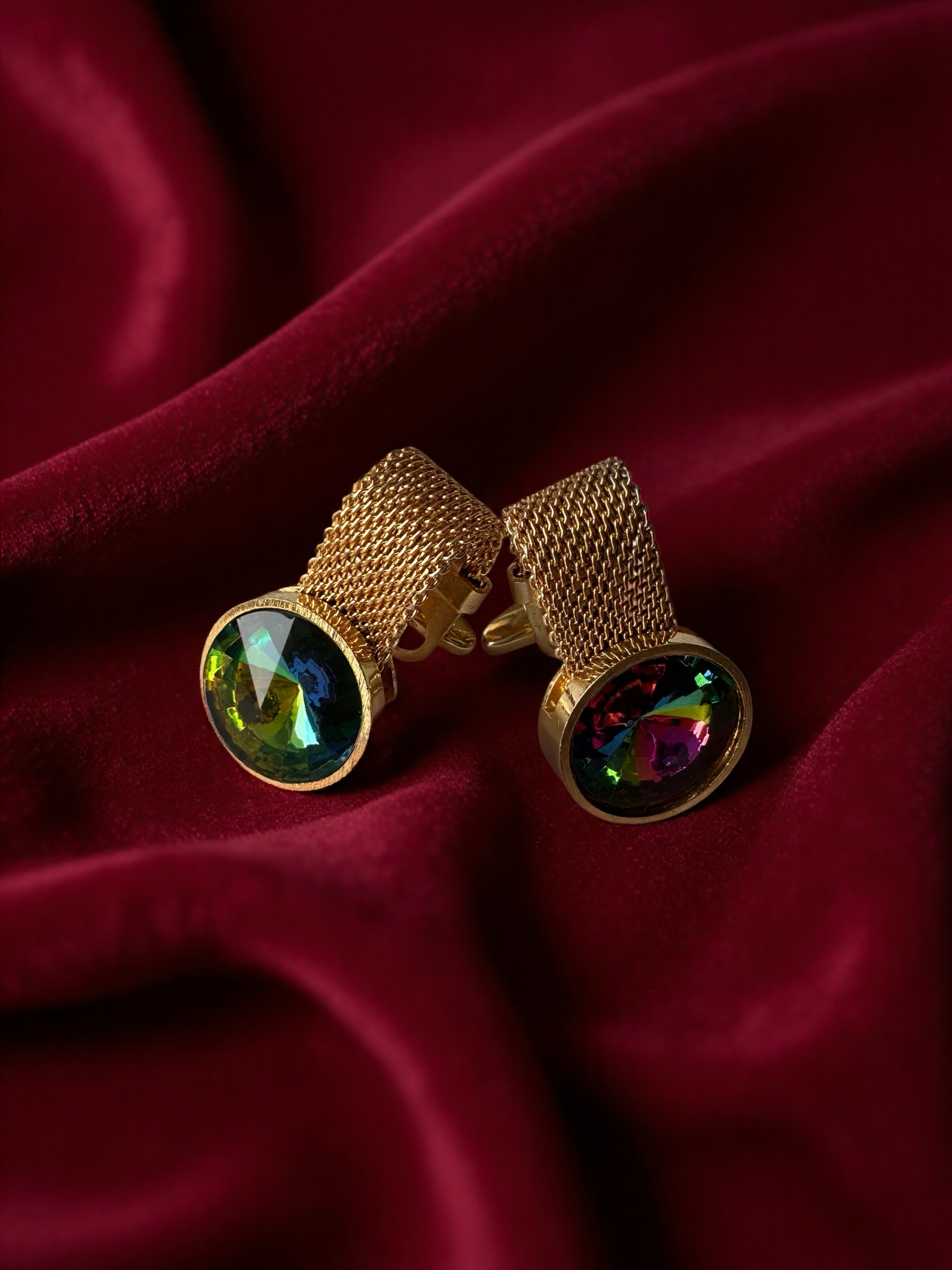 Vintage 1960s Dante cufflinks with large watermelon Rivoli rhinestones