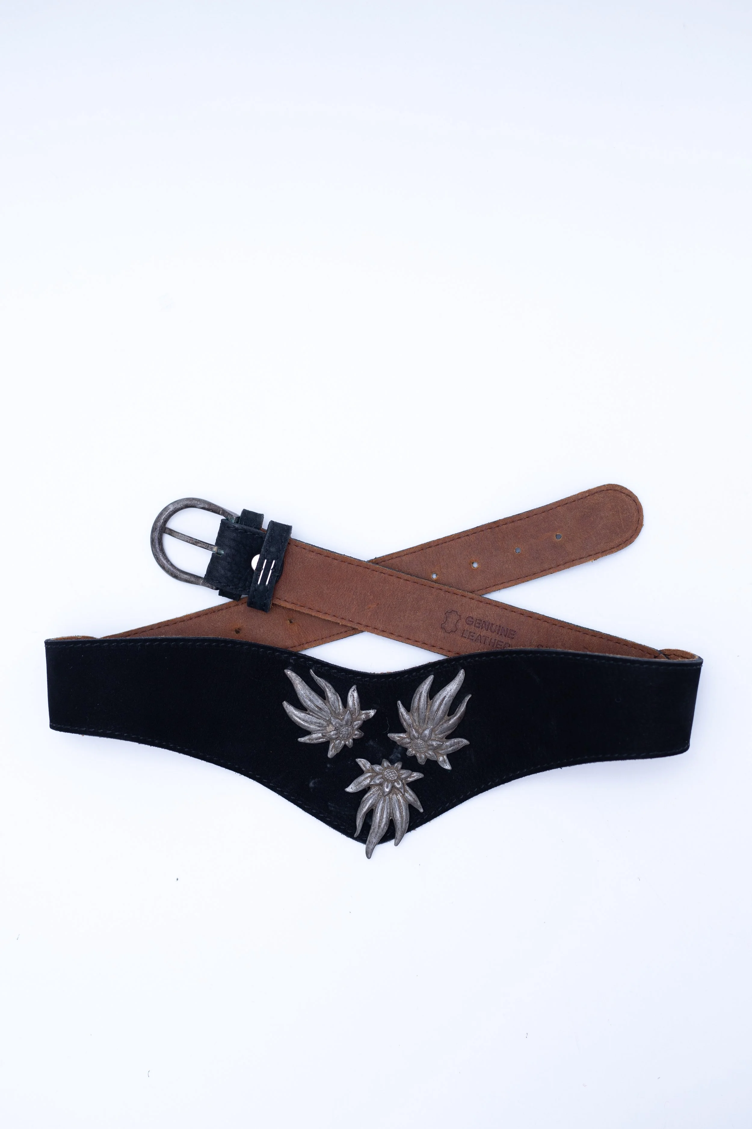 Folk Black  Edelweiss Leather Belt