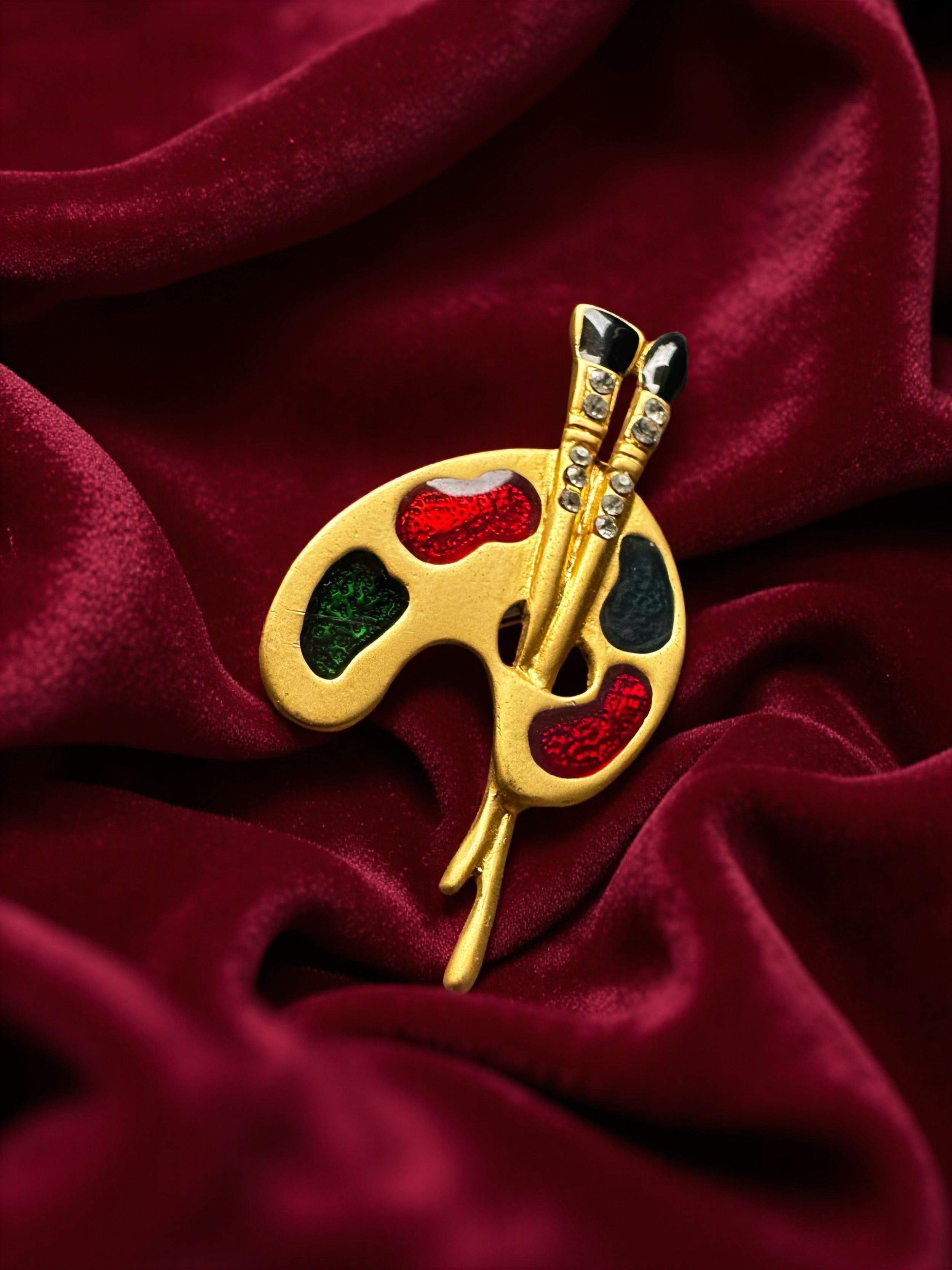 Vintage Paint Palette & Paintbrush Brooch