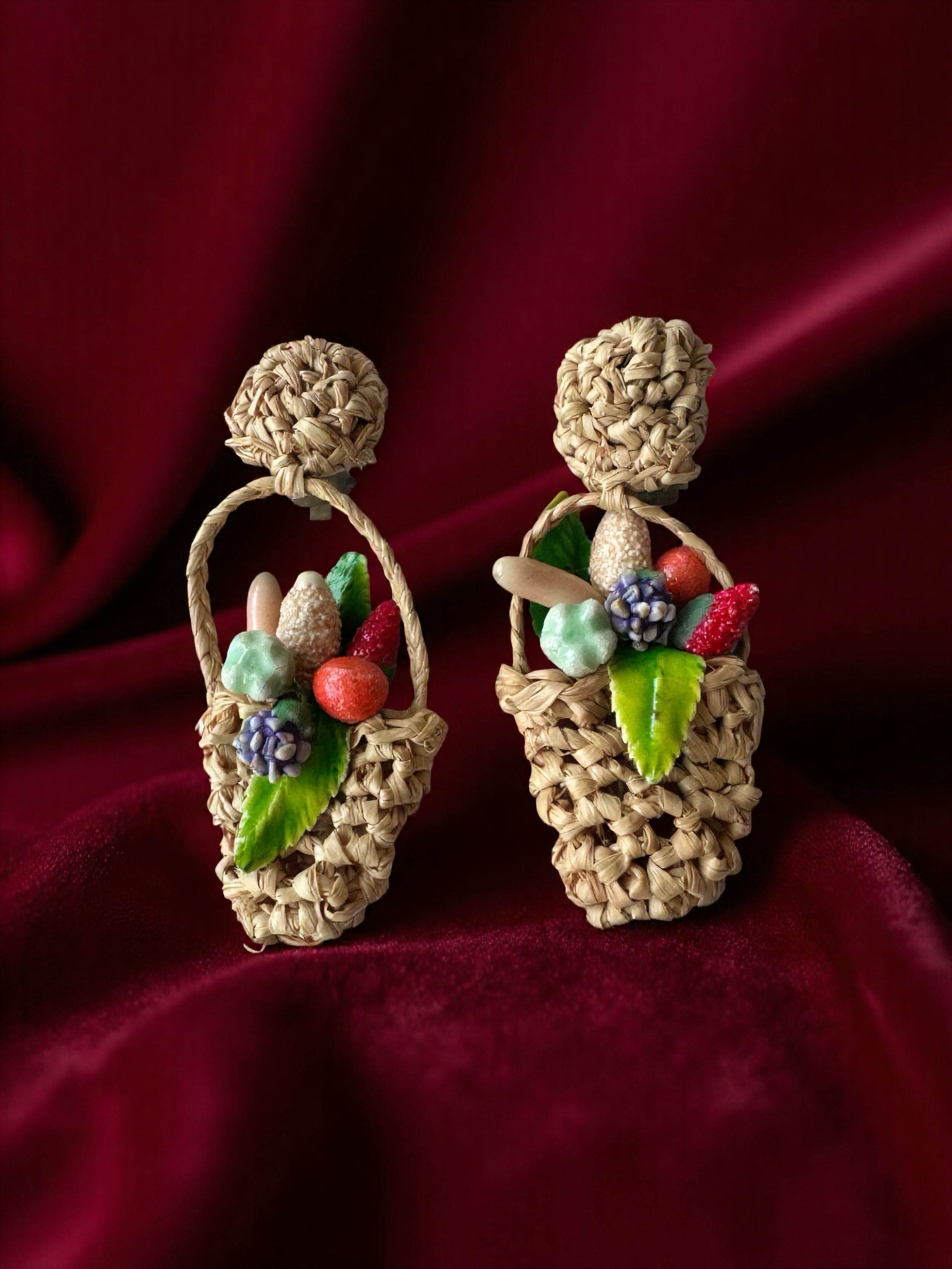 Vintage Pin-Up Fruit Basket Clip-On Earrings