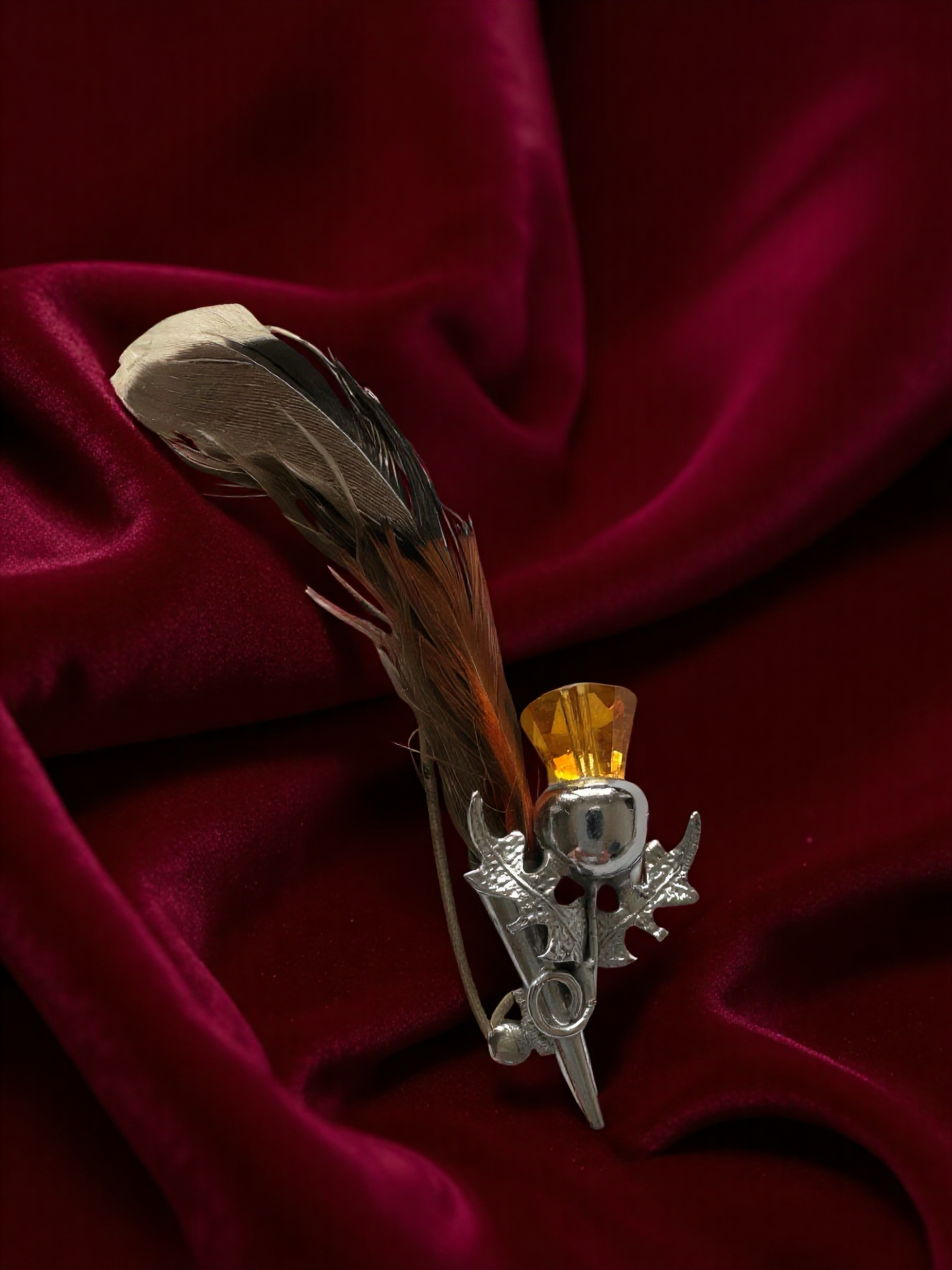 Scottish Thistle Feather Kilt Pin Signed Mispah