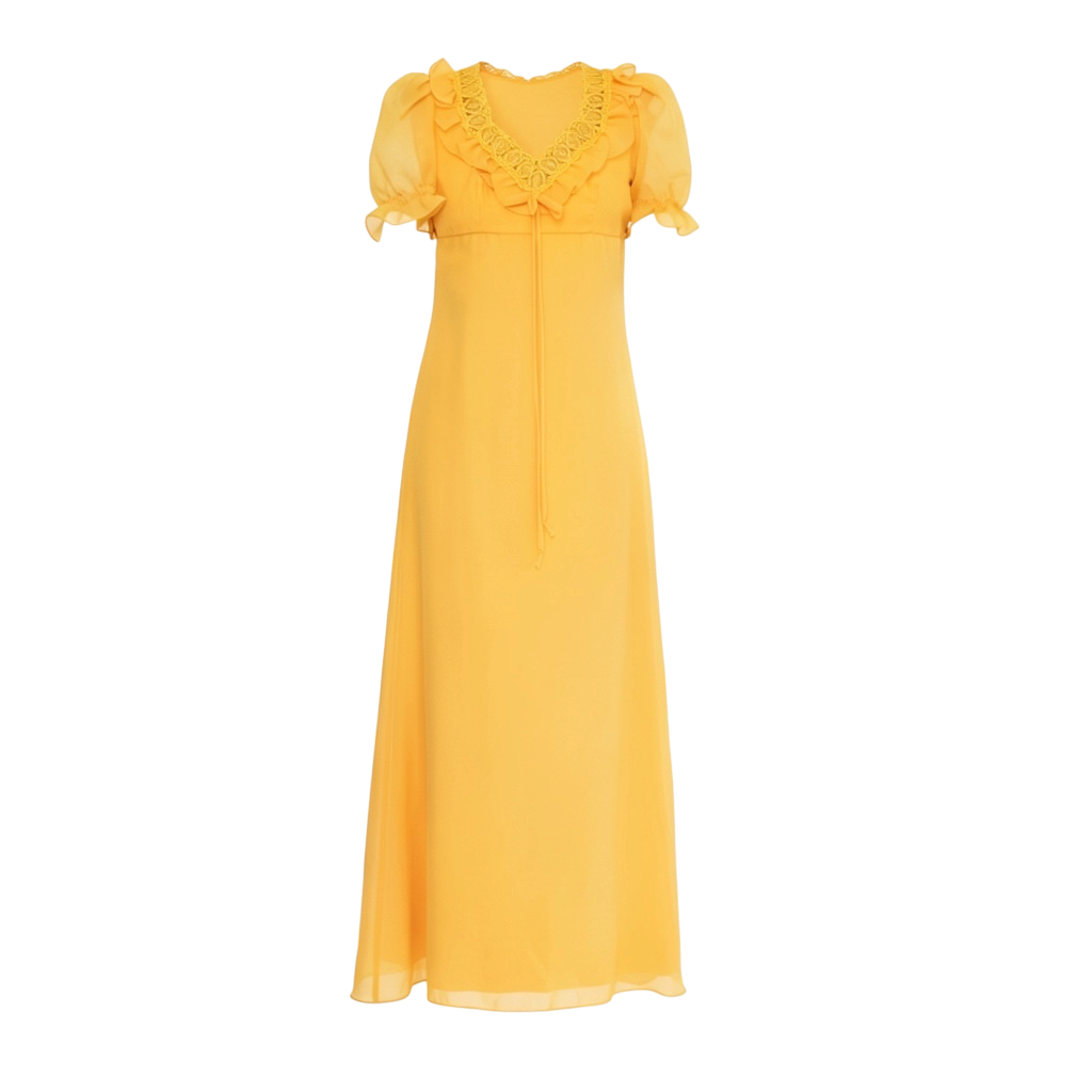 Vintage Mustered Yellow 60s Dress