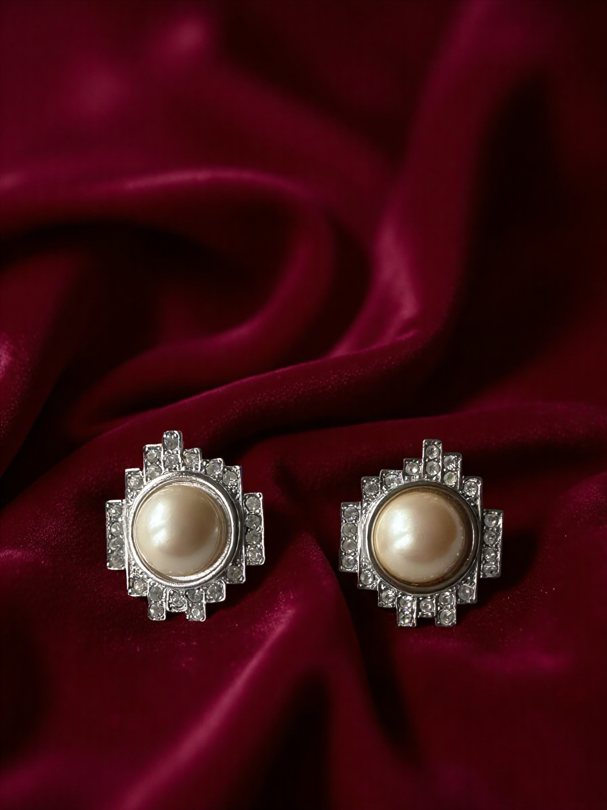 Vintage Monet Art Deco Faux Pearl 1960s Earrings