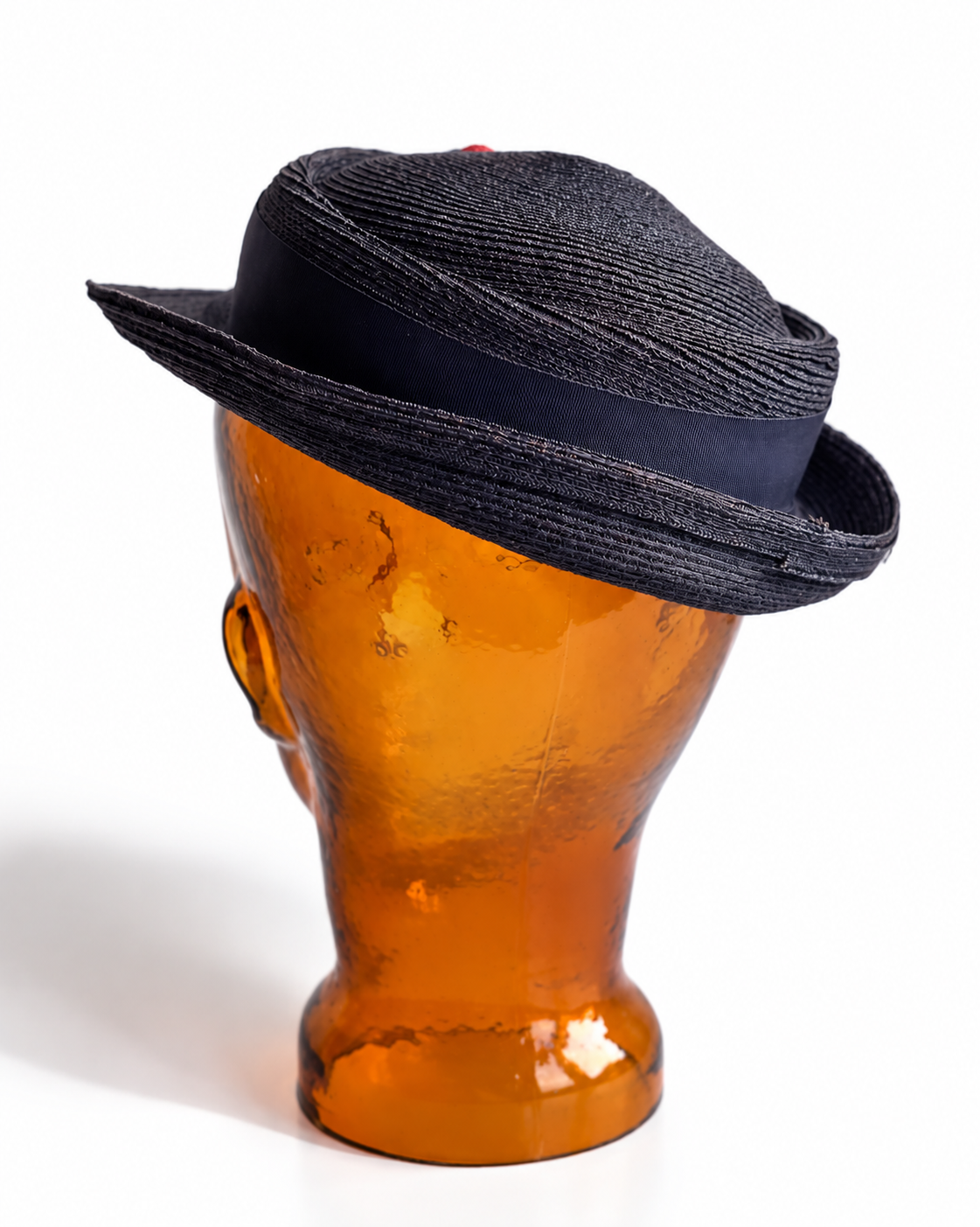 Vintage Navy Straw Hat on Amber Mannequin.png