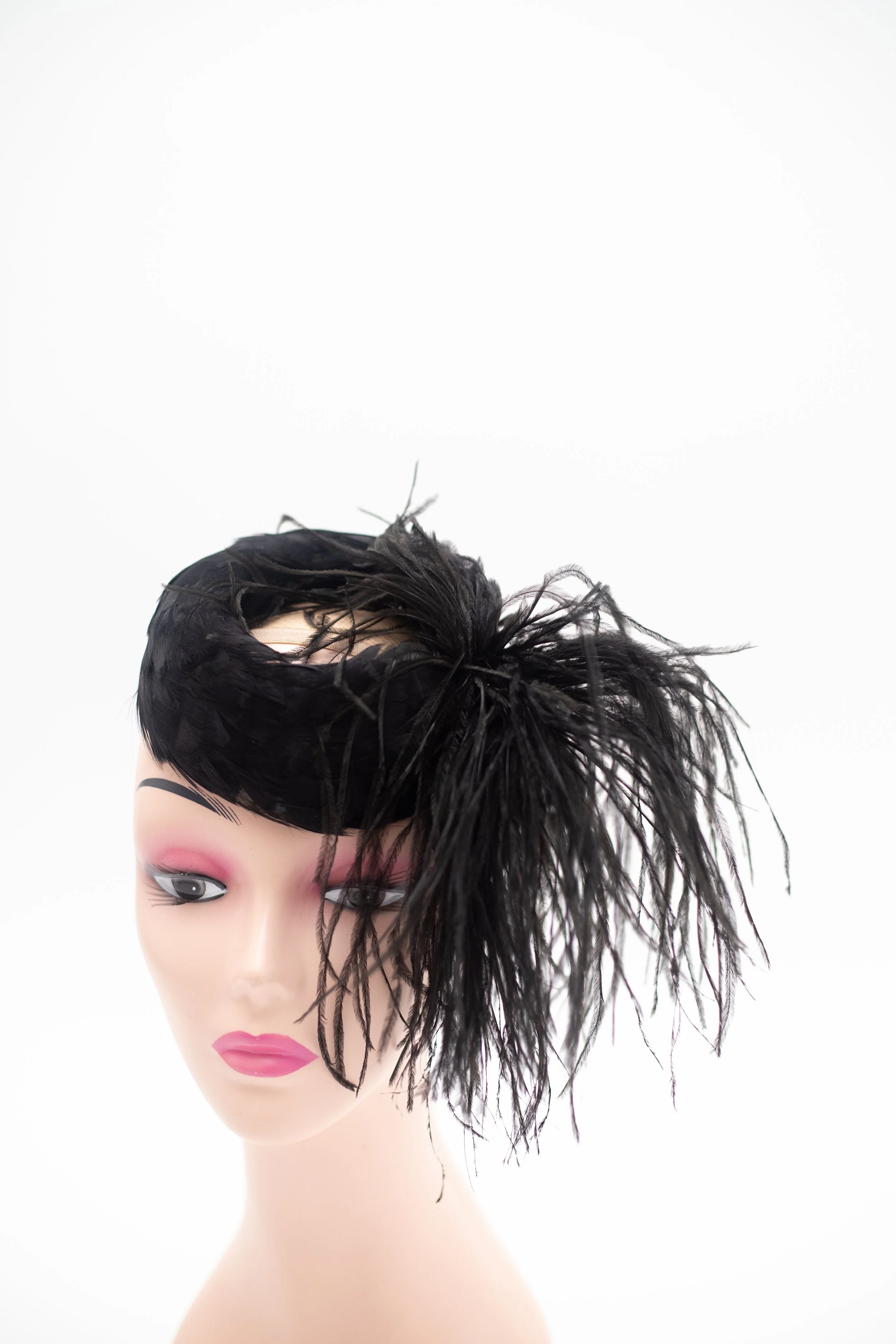 Madcaps Feather Half Hat in Black