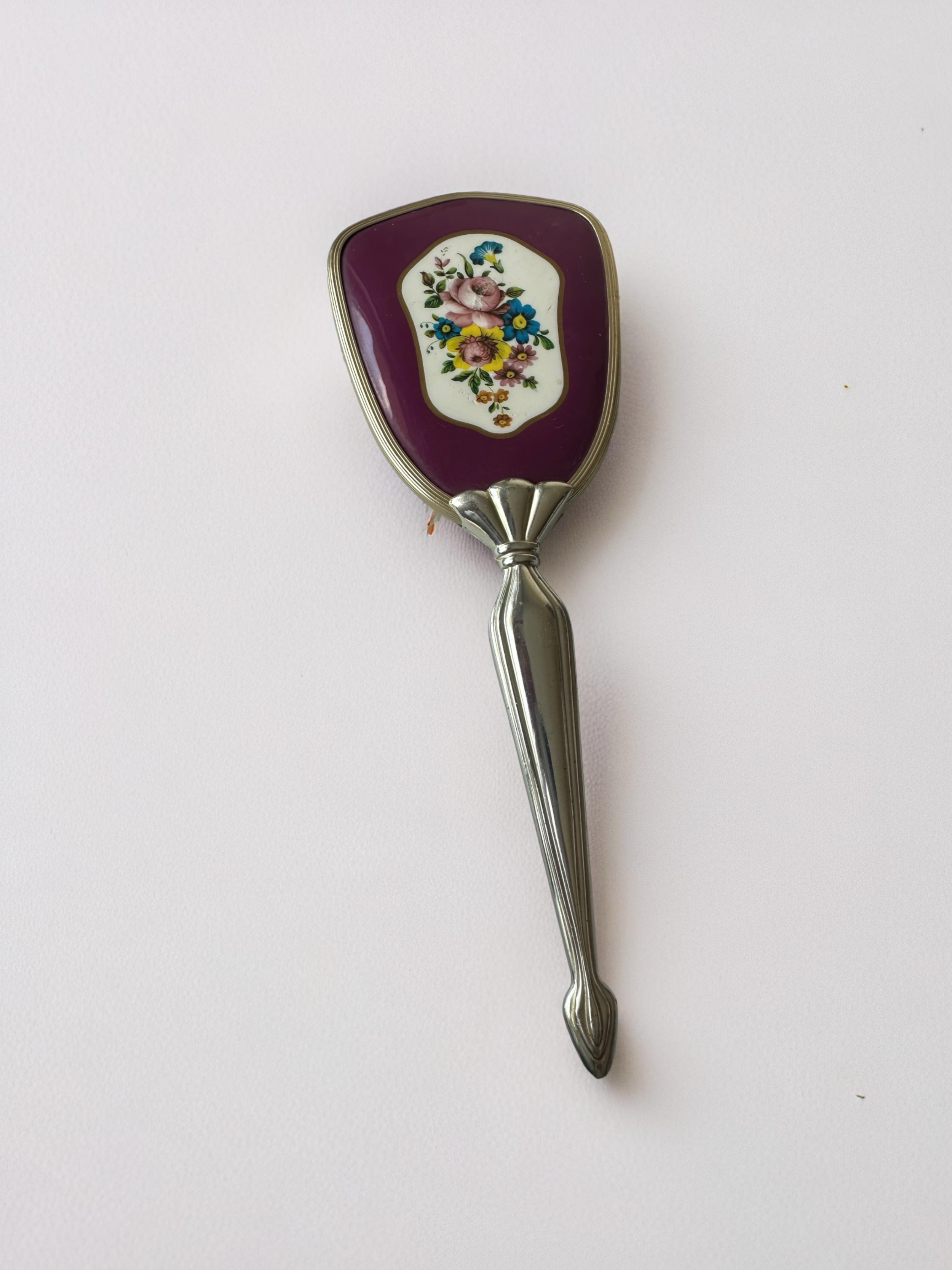 Vintage Floral Vanity Brush with Silver Tone Handle