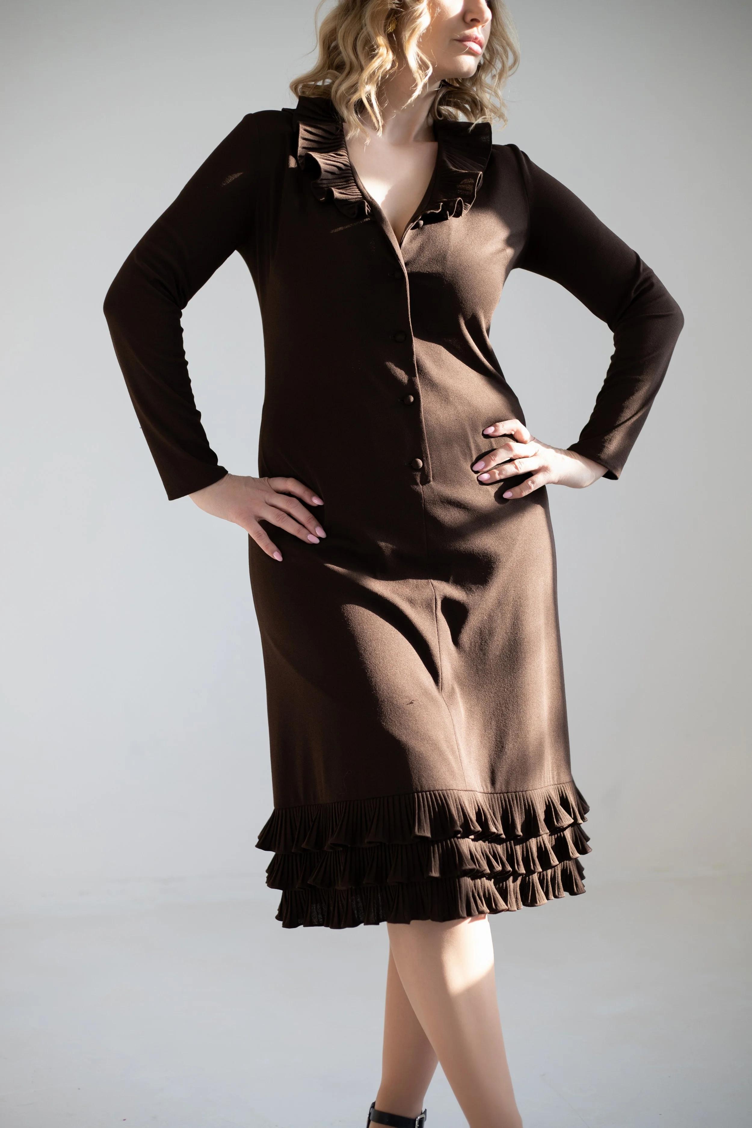 Marie Claire Brown Mesh Midi Dress