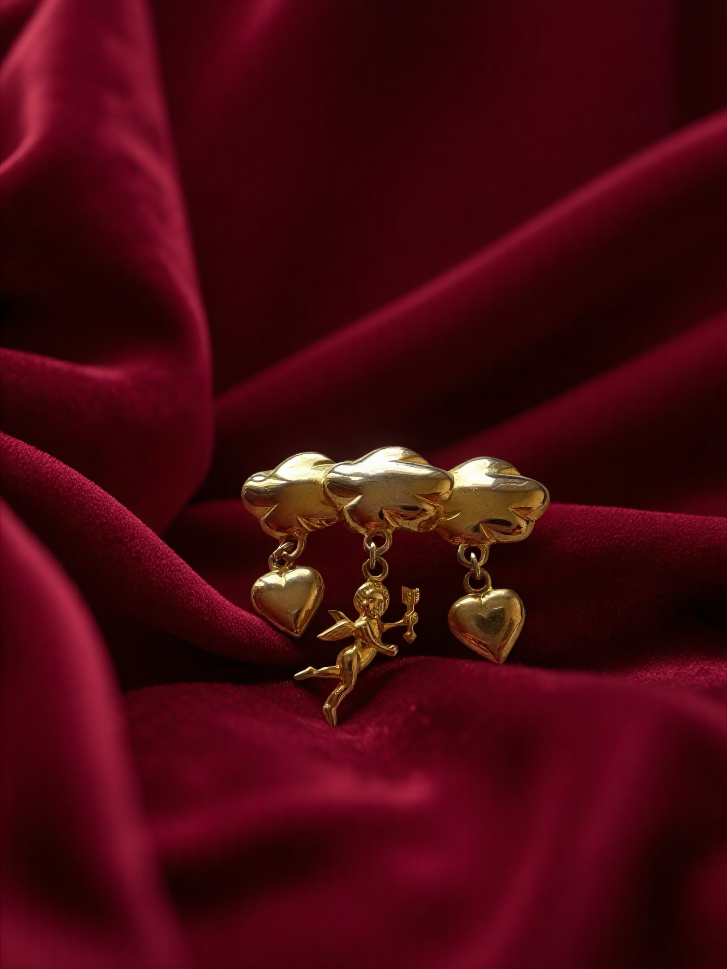 Gold-Tone Cherub Pin Brooch with Heart Dingle