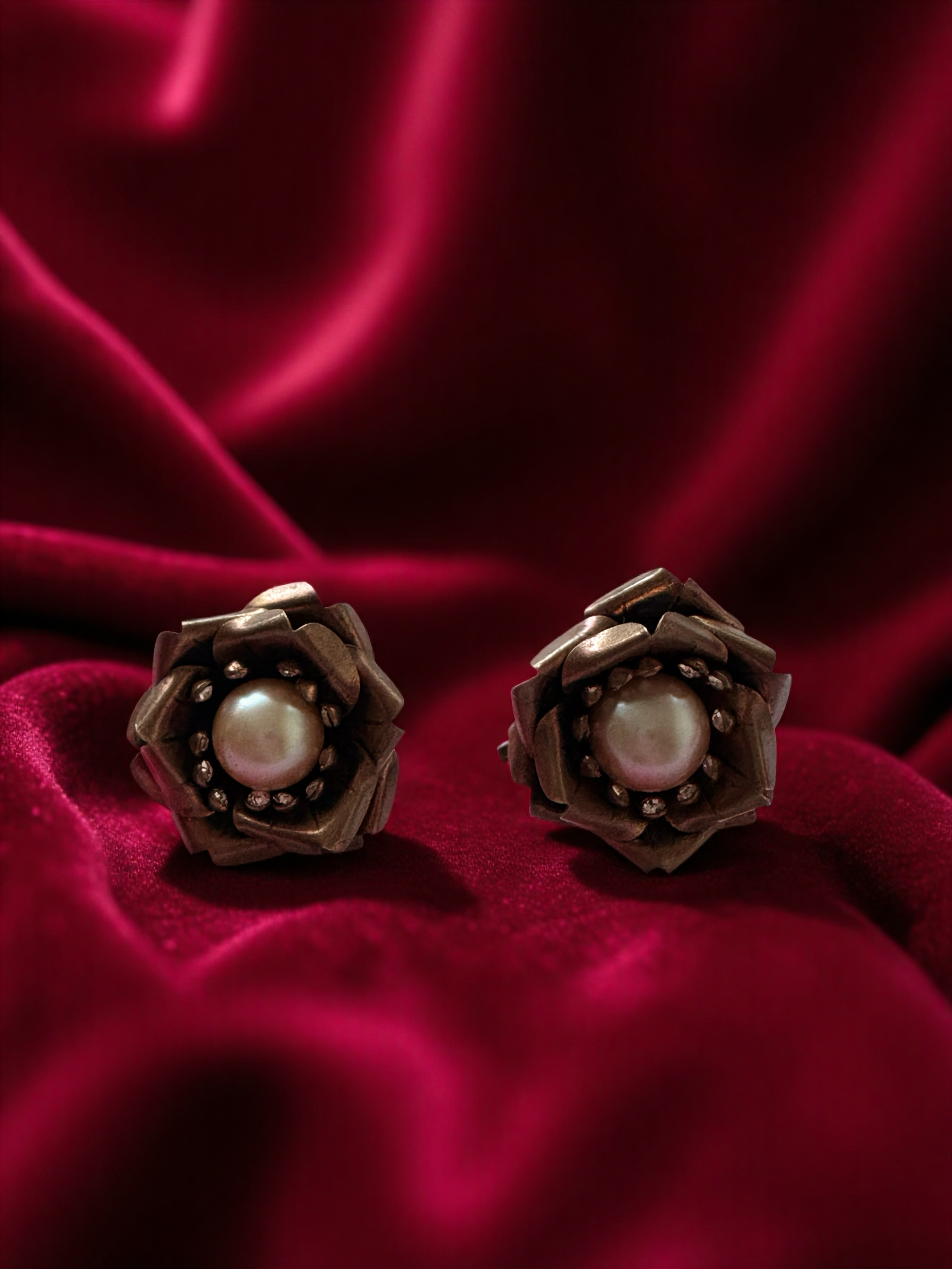 Striking Copper Floral Rose Clip-On Earrings