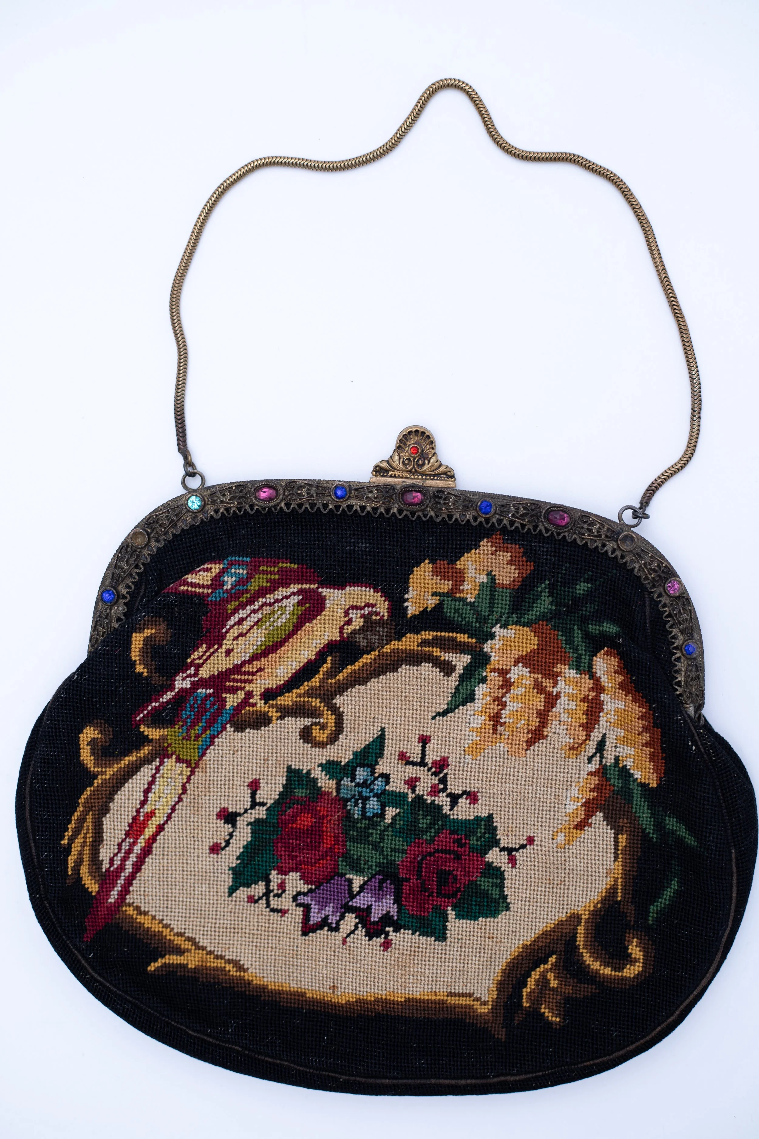 Antique Needlepoint Tapestry Evening Purse