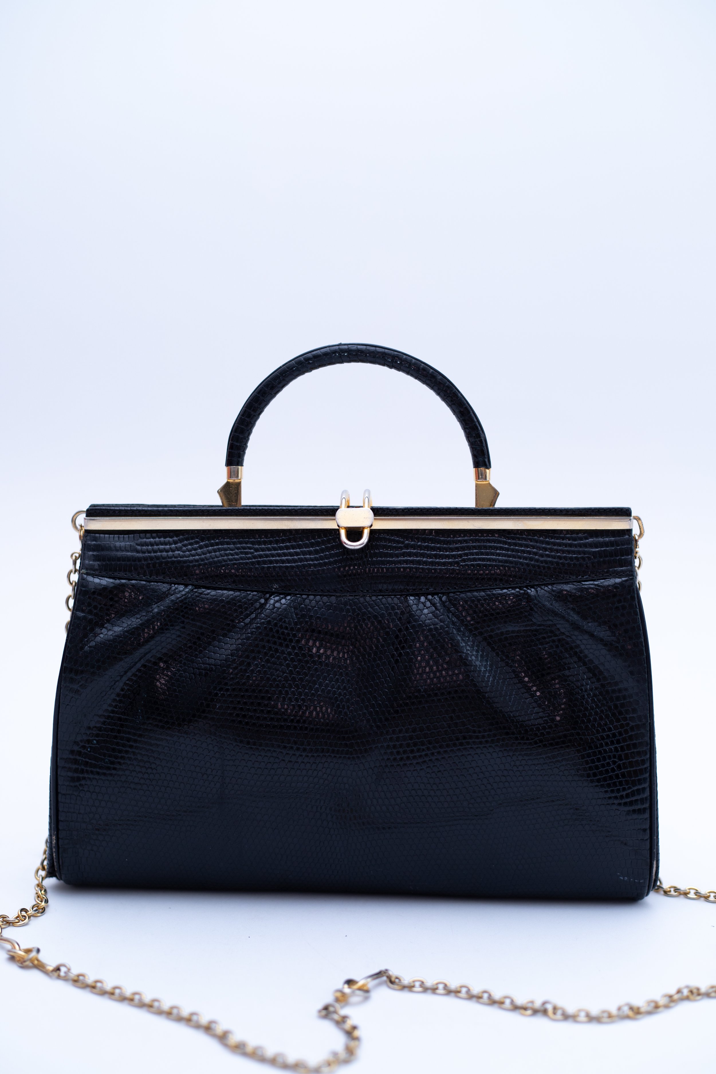 Vintage Lizard-Embossed Handbag with Chain Strap