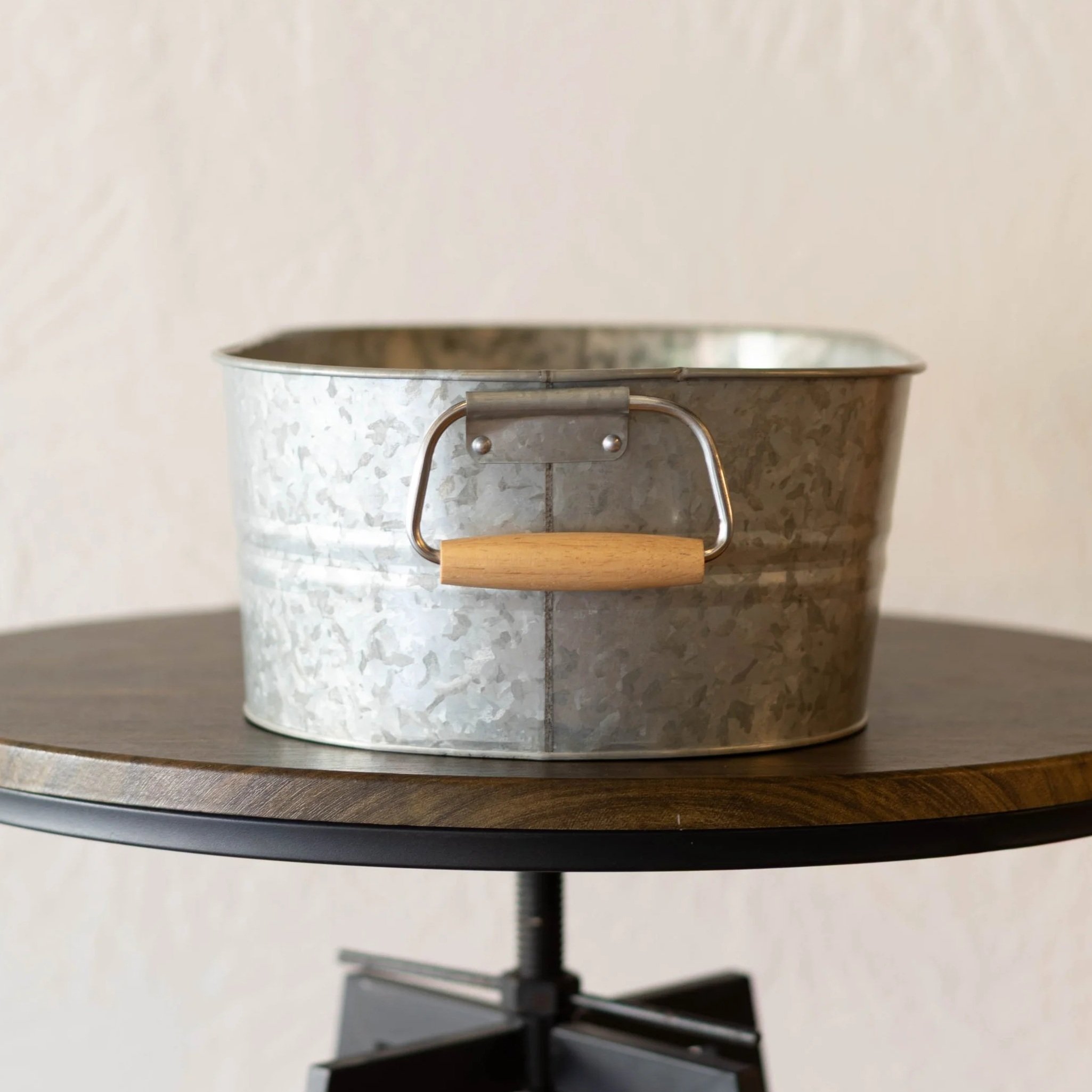 Small Galvanized Tub with Wood Handles