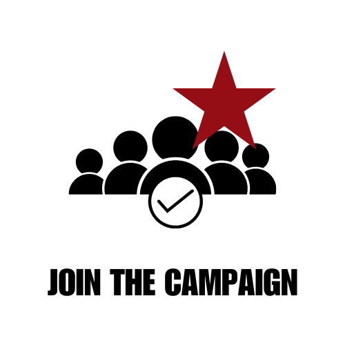 Icon of a group of people with a red star above them, a checkmark below, and the text "Join the Campaign"