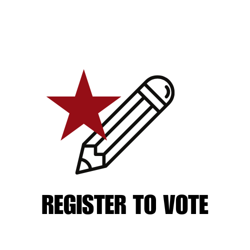 A red star, a pencil icon, and the text "Register to Vote" in black