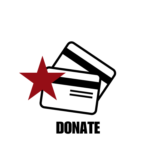 Illustration of two credit cards with a red star and the word 'DONATE' below.