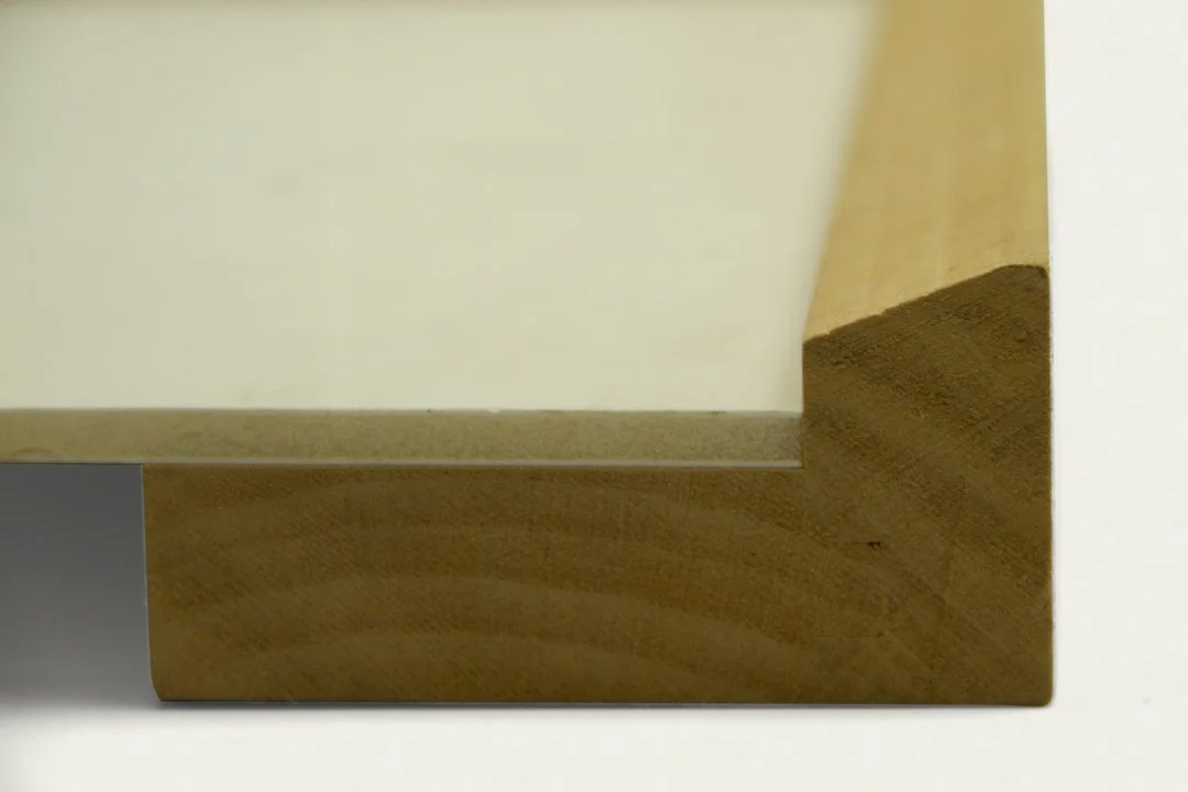 Close-up of a wooden edge treatment for a Dibod panel with mitered corners.