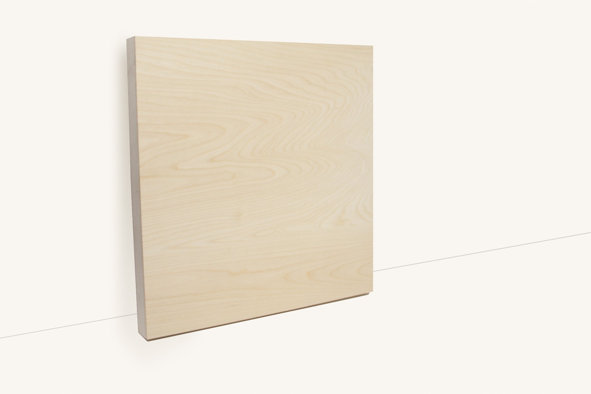 A light-colored wooden cabinet with a smooth, natural finish, positioned against a plain white wall.