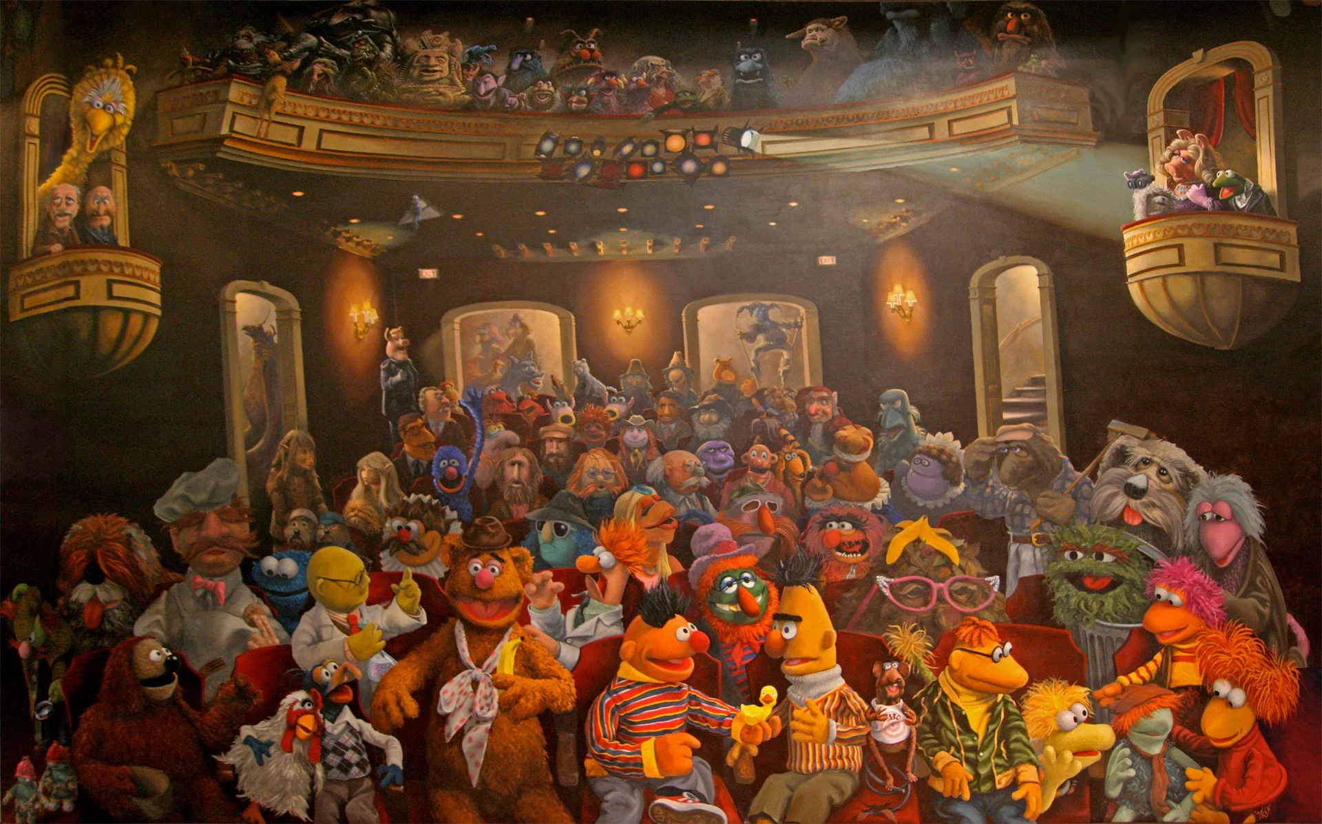 Coulter Watt's joyously comprehensive painting of Jim Henson muppet characters; a moveable mural that was an early calling card for Simon's skills. Located on 117 East 69th street in New York City for years.