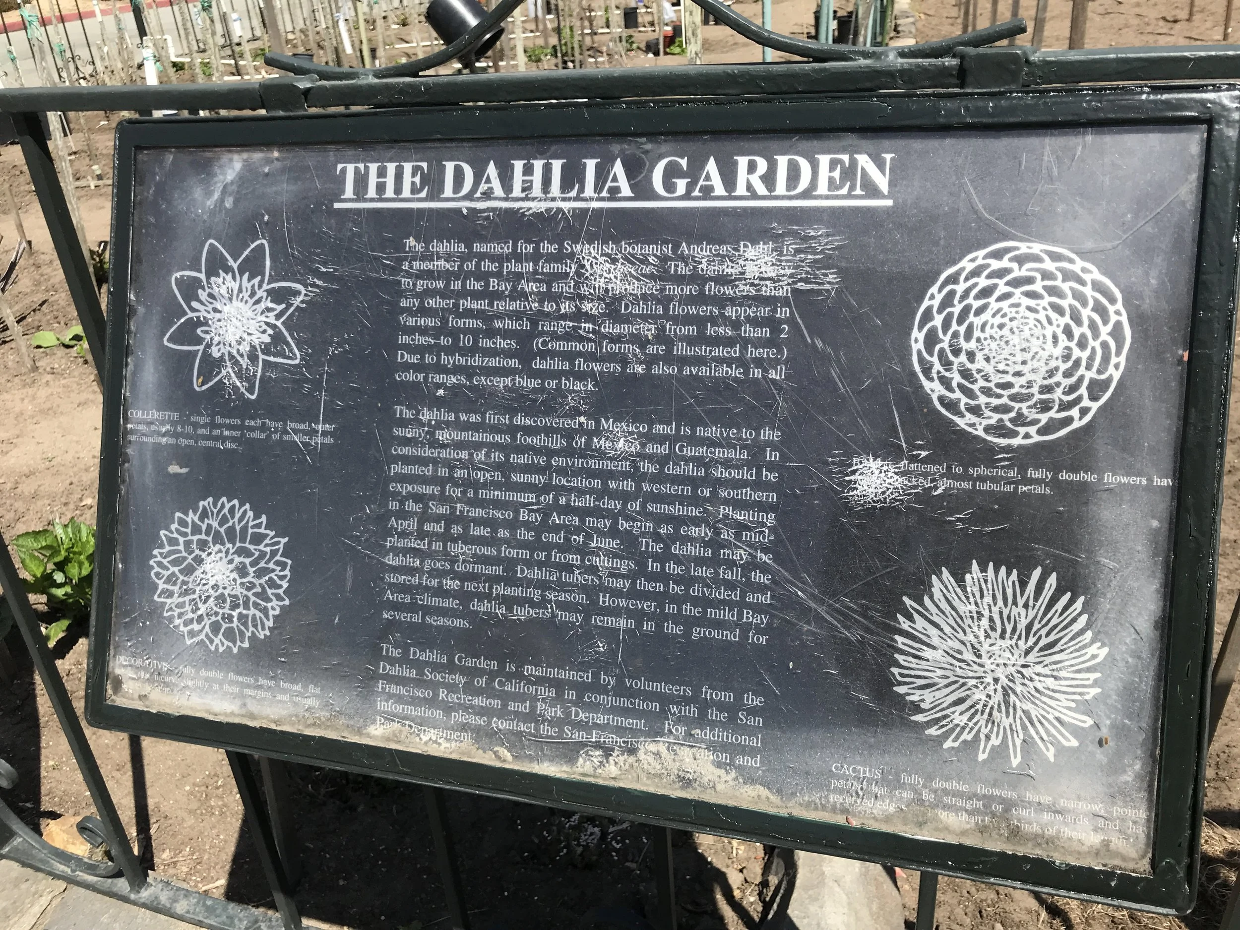 The sign at the end front of the garden, faded but informative!