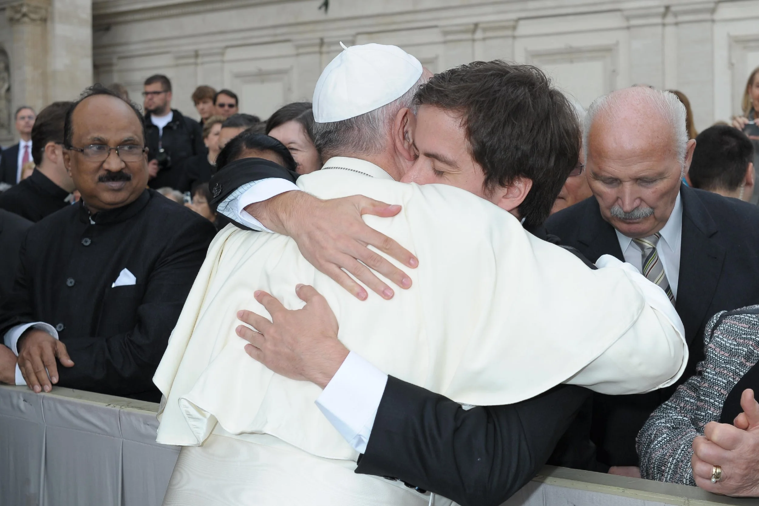 Portrait painting of His Holiness Pope Francis presented at St. Peter's Square in front of St. Peter's Basilica in Vatican City.