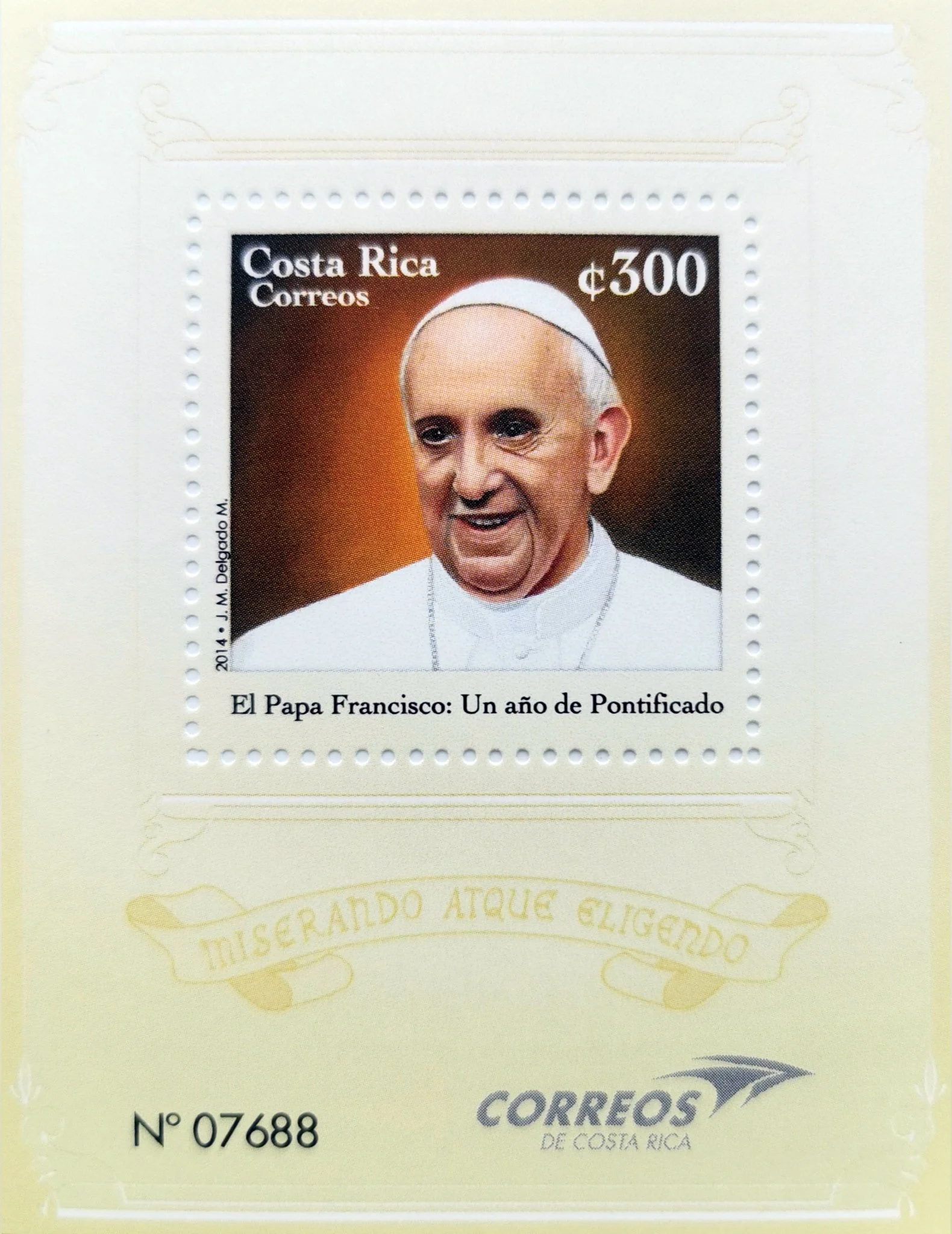 On March 19, 2014, the Costa Rican Post Office officially announced the limited issuance of 15,000 commemorative postage stamps to mark the first anniversary of his pontificate, recognizing the remarkable contributions he has made?contributions that 