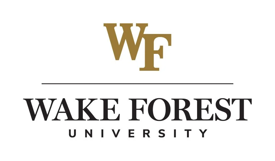 Wake Forest University logo with gold 'WF' initials at the top and bold black text reading 'WAKE FOREST UNIVERSITY' beneath.