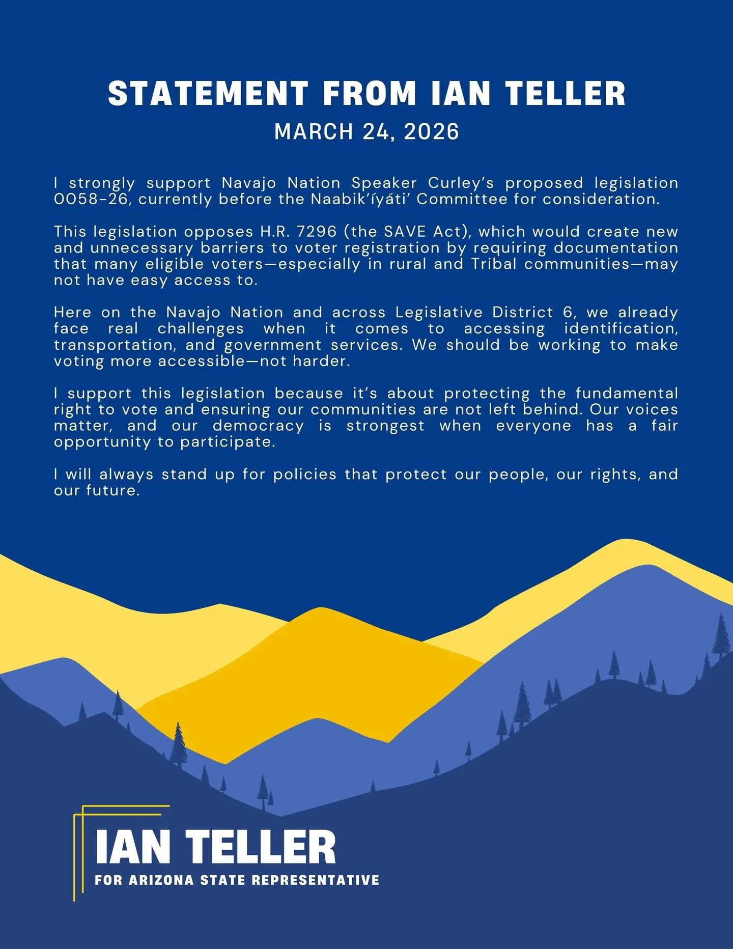 Your vote is your voice! The SAVE act aims to create more barriers for Native voters and I stand with Speaker Curley in opposition. #arizona #vote