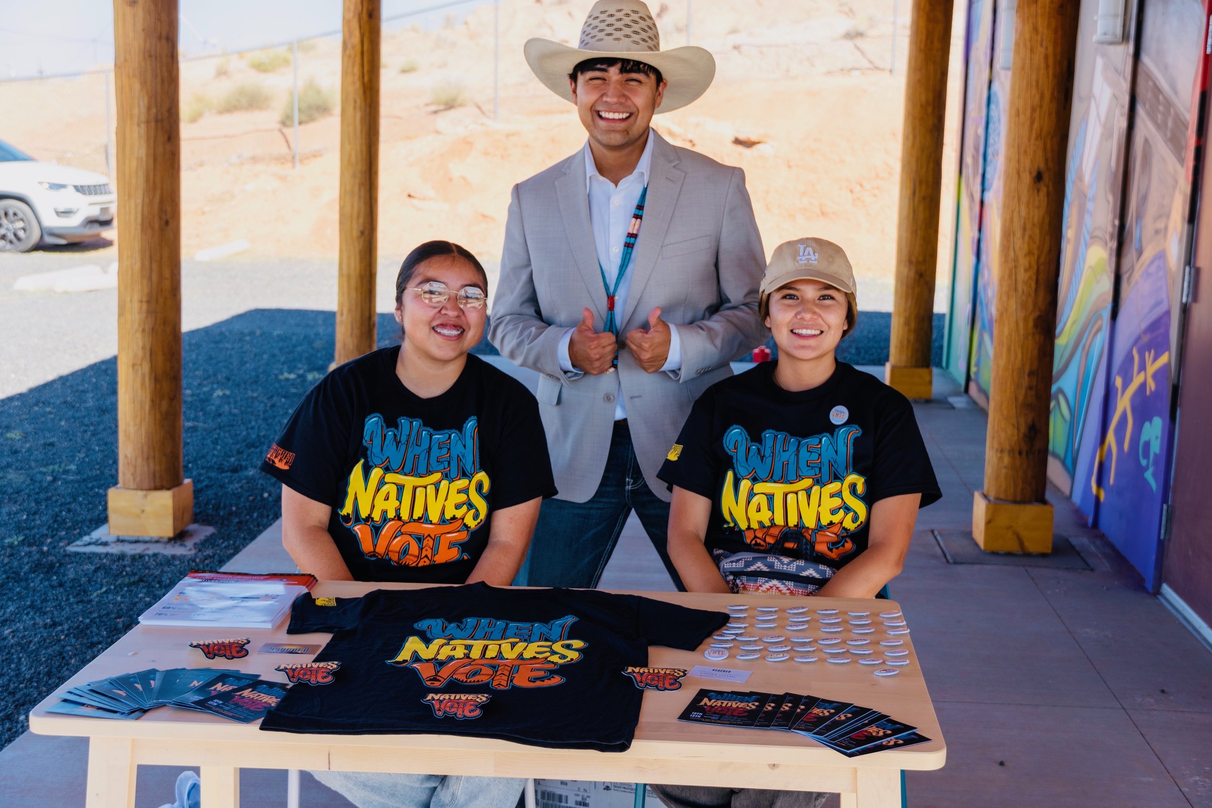 Ian and his When Natives Vote team at a voter engagement event in Tuba city, Arizona at the Change Labs Studio.