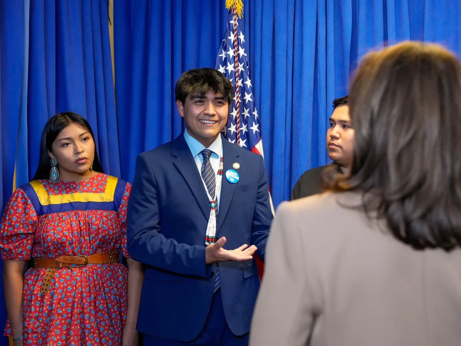 Ian Teller meets with Vice President Kamala Harris during her rally at the Gila River Reservation for her 2024 Presidential bid.