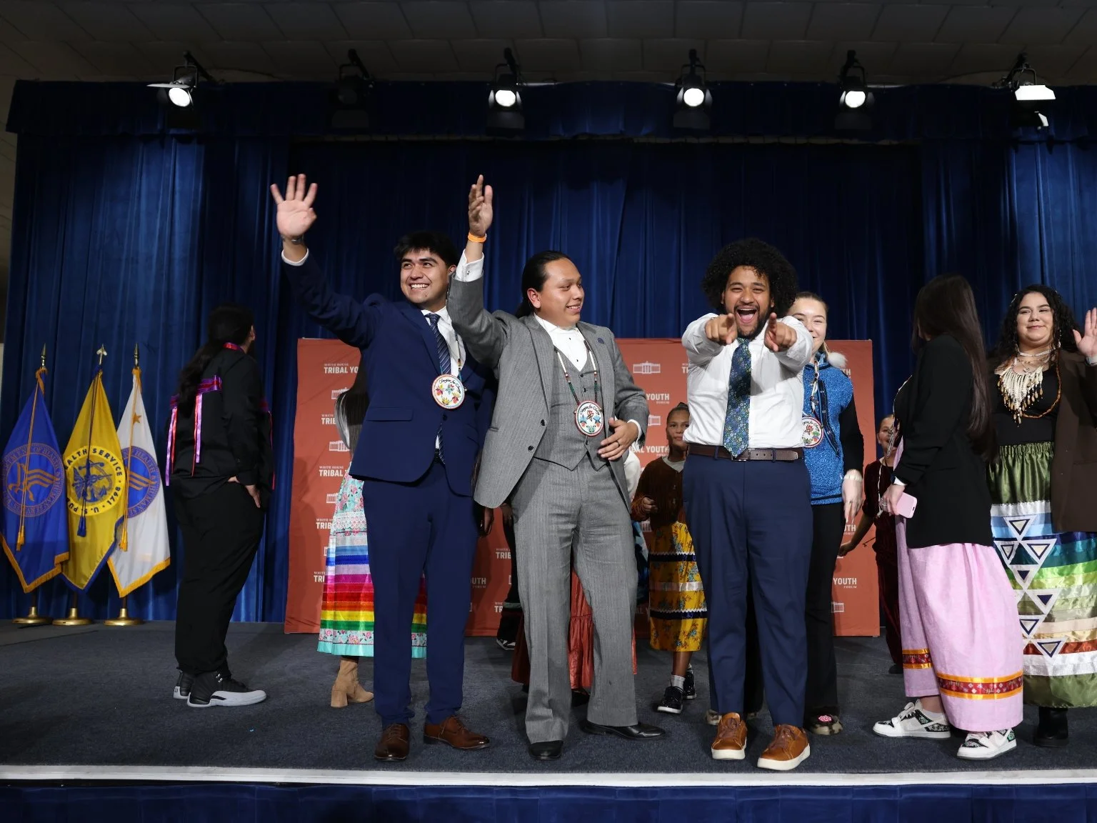 Ian Teller and a group of Native youth at the 2024 White House Tribal Youth Forum.
