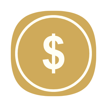 A gold coin with a white dollar sign in the center.