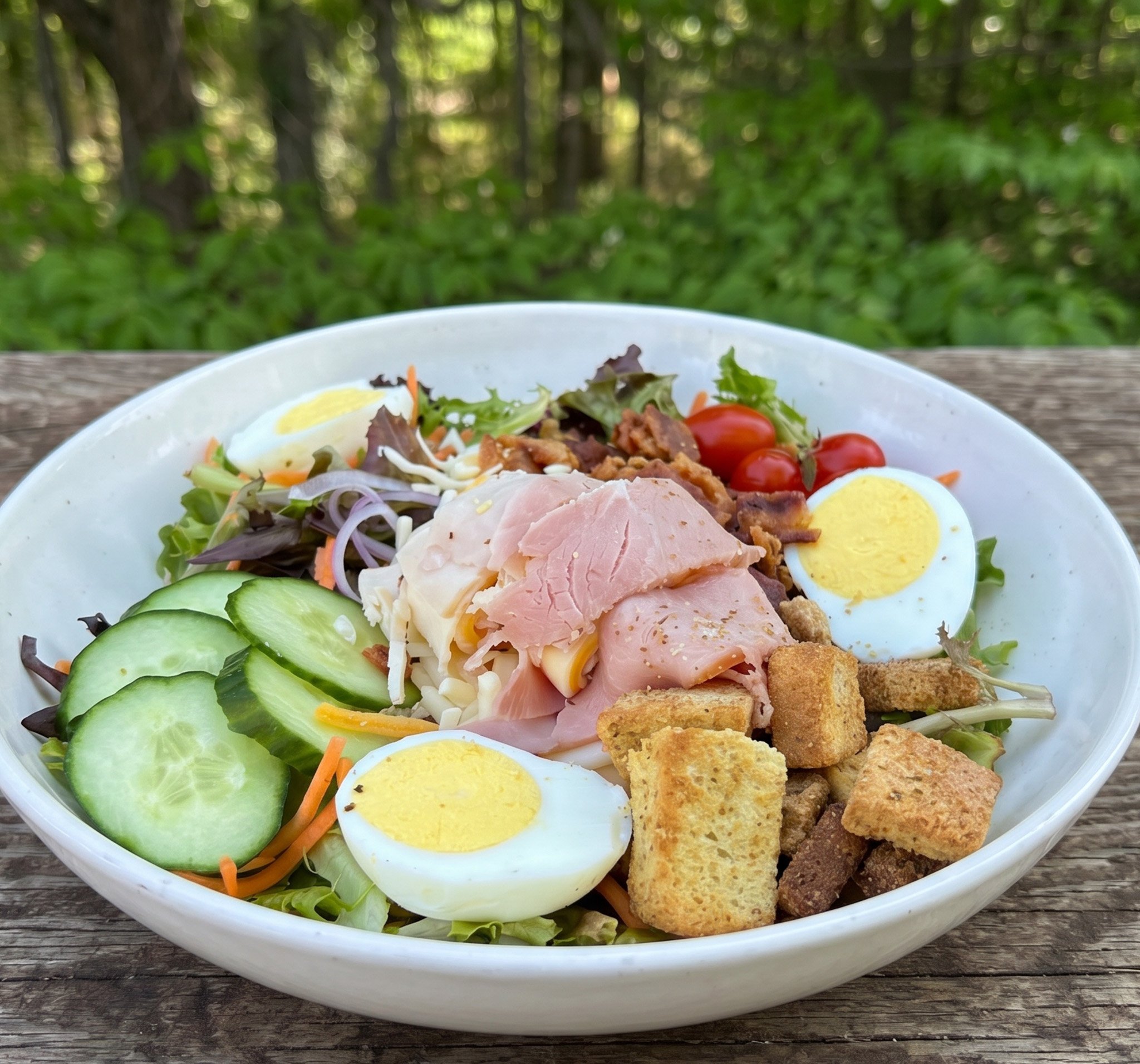 Fresh, light and filling! 

The chef salad is the perfect balance&mdash; crisp greens and veggies topped with sliced meats, cheese, and hard-boiled eggs. It&rsquo;s hearty enough to be a full meal, but still light enough to keep things easy.

Simple,