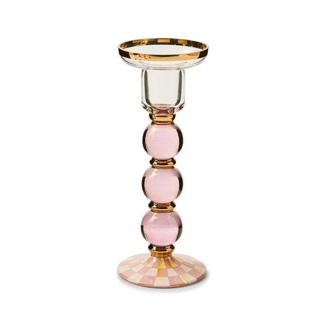 MacKenzie-Childs Rosy Check Large Glass Candlestick