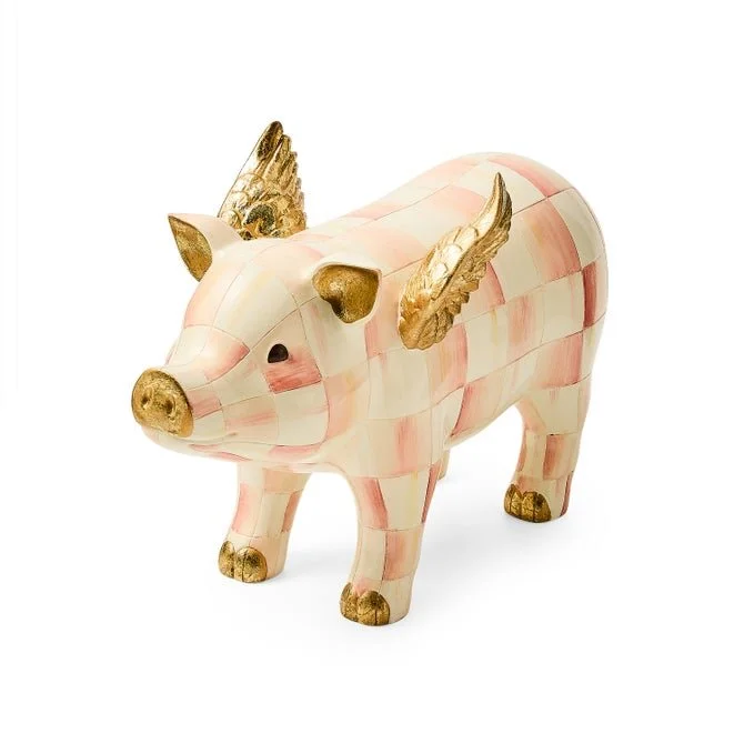 MacKenzie-Childs Rosy Check Flying Pig Figurine