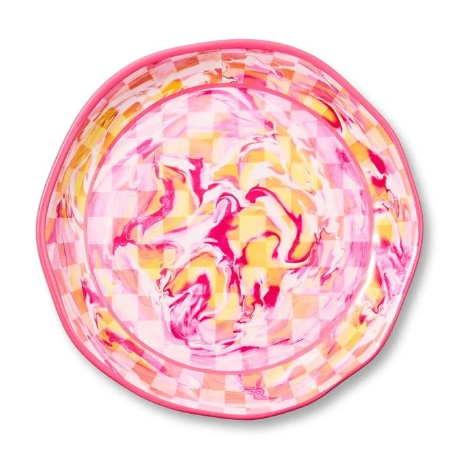 MacKenzie-Childs Pink Marble Check Melamine Large Platter