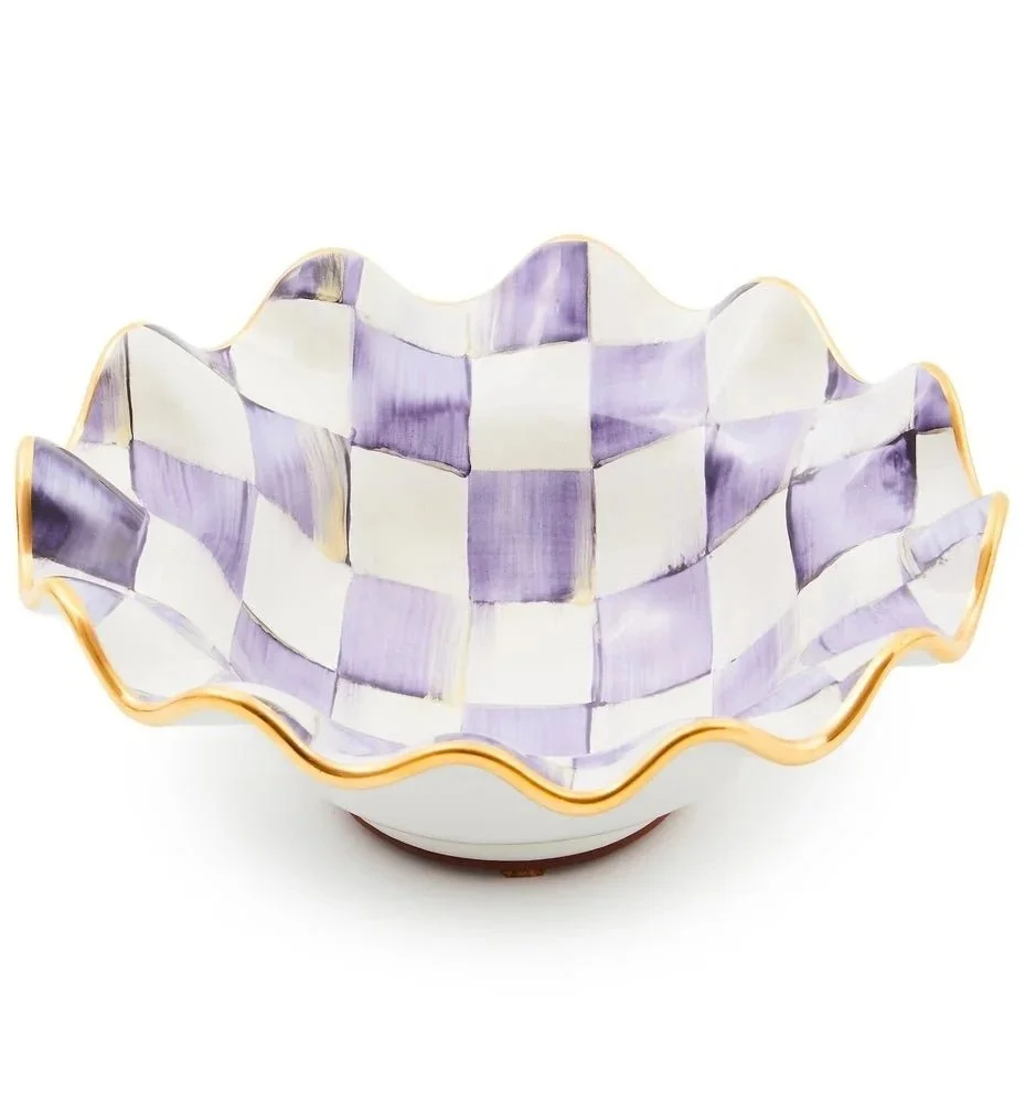 MacKenzie-Childs Violet Check Ceramic Fluted Breakfast Bowl