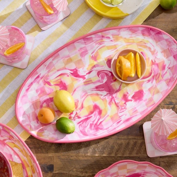 Pink Marble Check Melamine Oval Platter 2.jpg