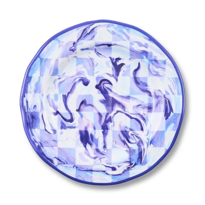 MacKenzie-Childs Blue Marble Check Melamine Dinner Plates, Set of 4