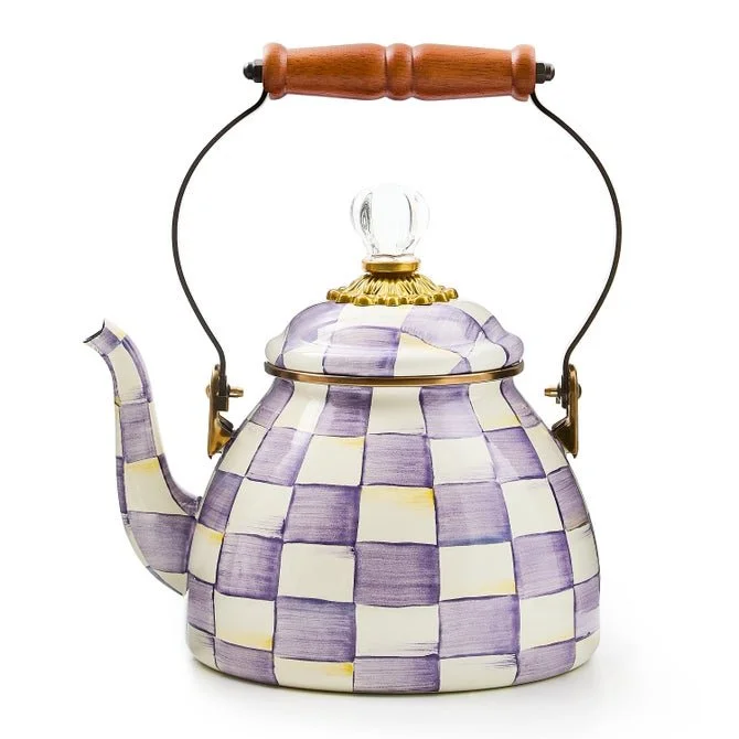 MacKenzie-Childs Violet Check 3 Quart Tea Kettle