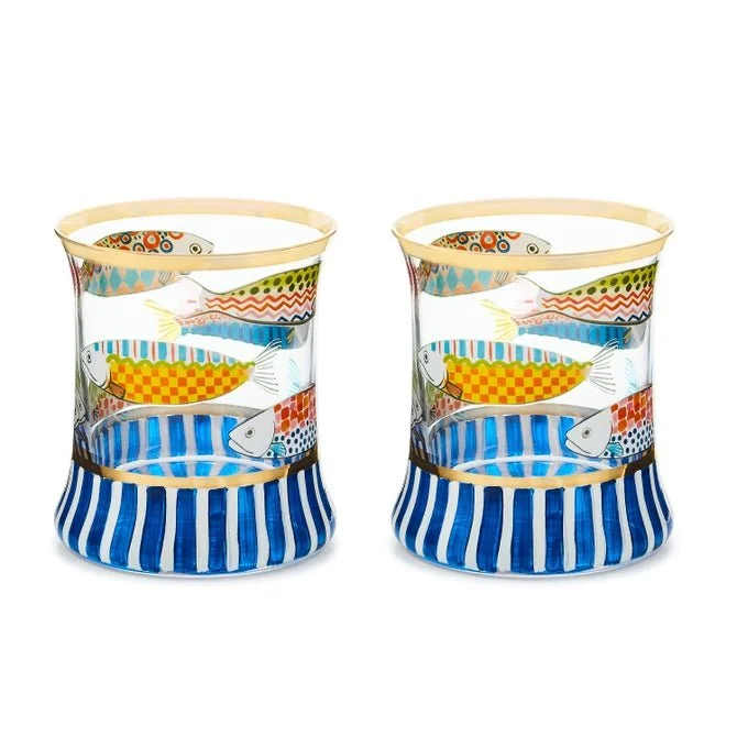 MacKenzie-Childs Go Fish Tumbler Glass, Set of 2