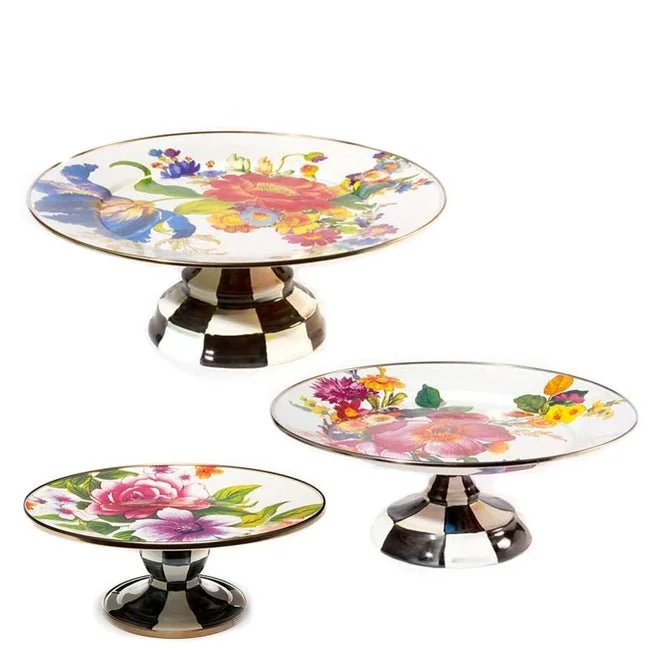 White Flower Market Pedestal Platters, Set Of 3