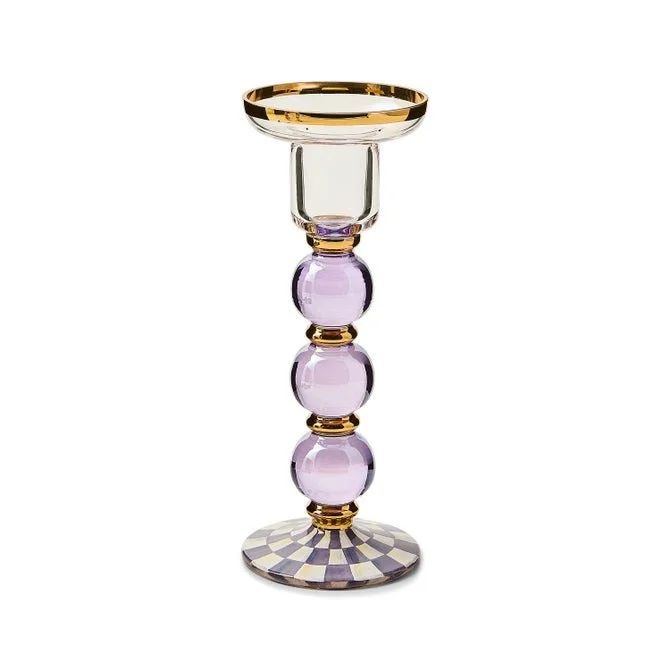 MacKenzie-Childs Violet Check Large Glass Candlestick