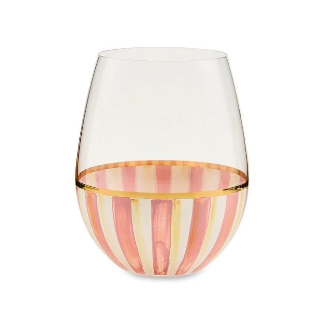 MacKenzie-Childs Rosy Stripe Stemless Wine Glass