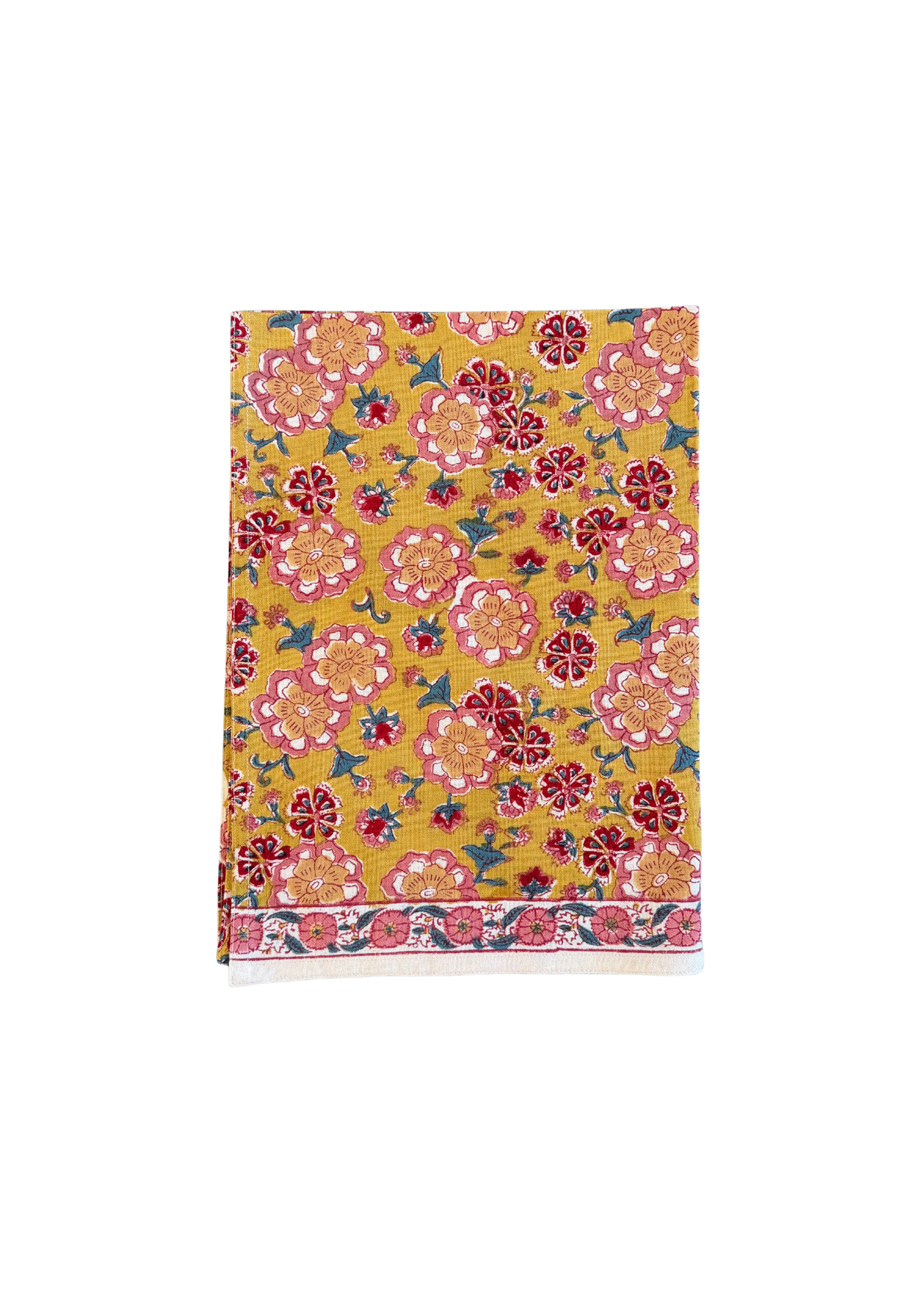 Mustard Bloom Block Print Kitchen Towel