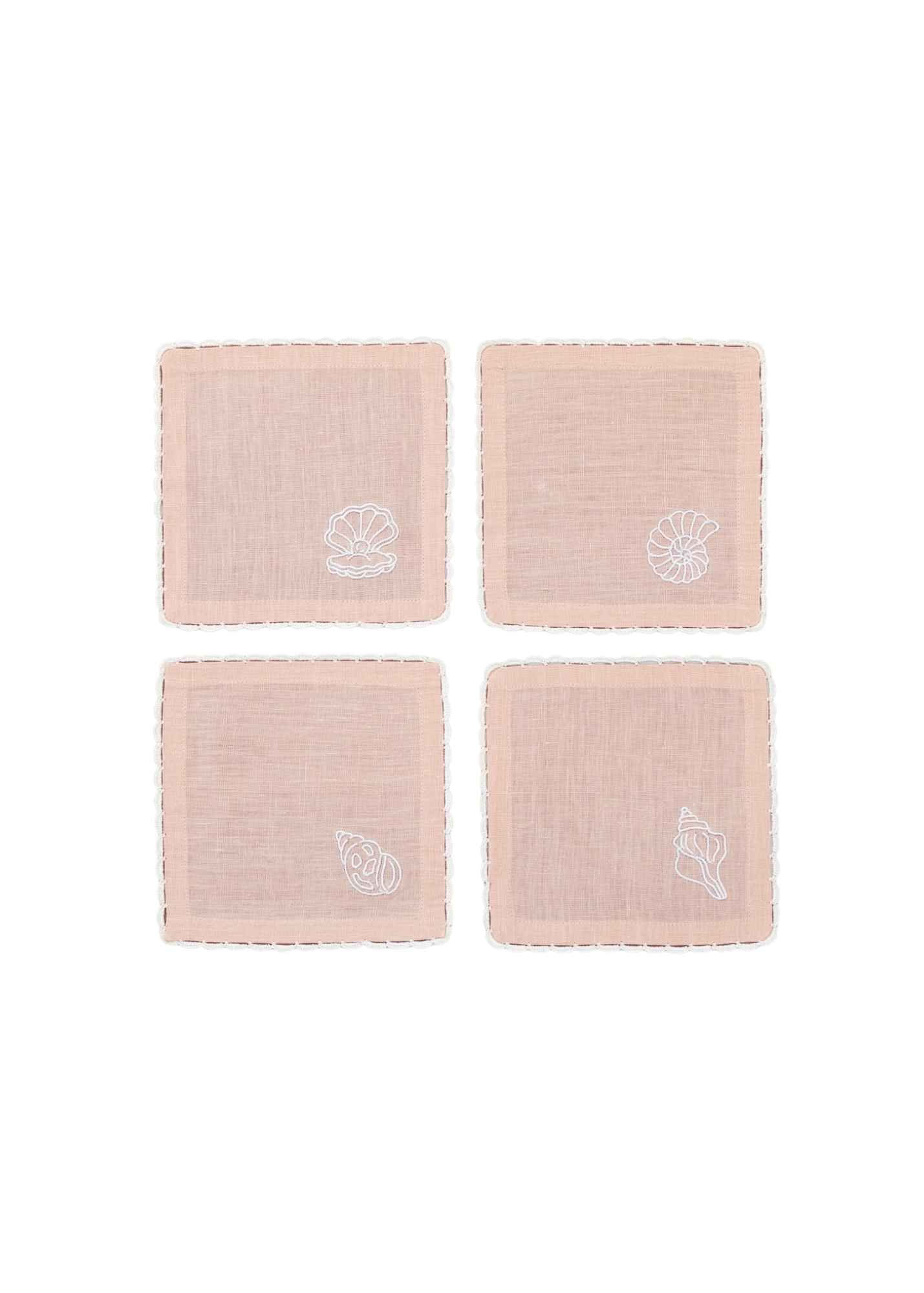 Neem Crafts Shell Hand Embroidered Cocktail Napkins- Set of 4
