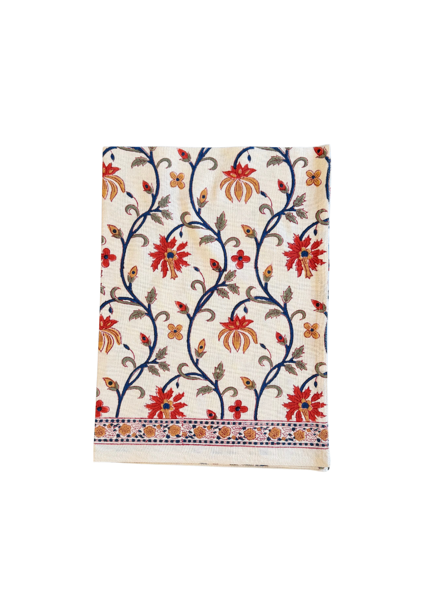 Cream Block Print Kitchen Towel