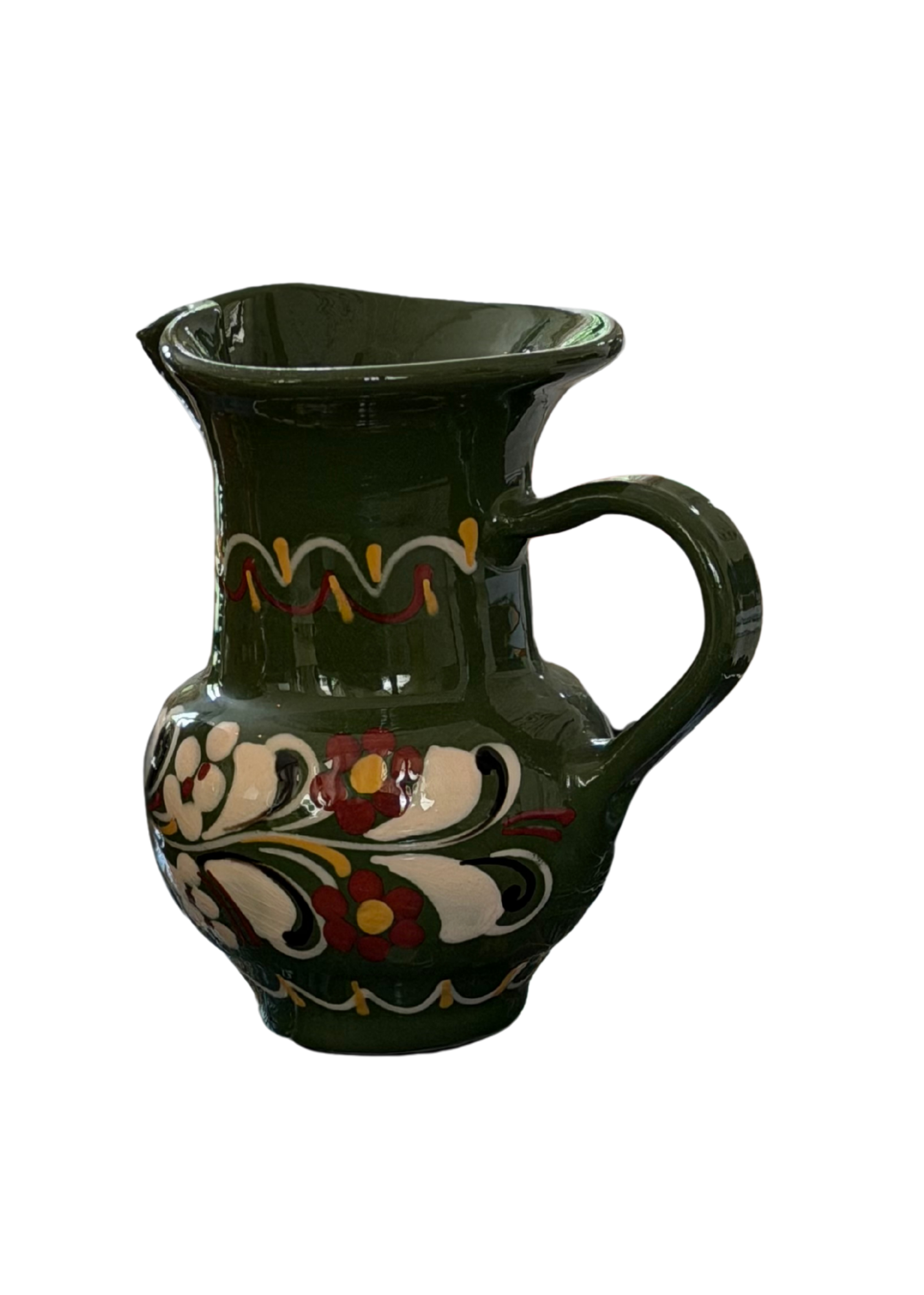 Hungarian Greenware Floral Pitcher Vase