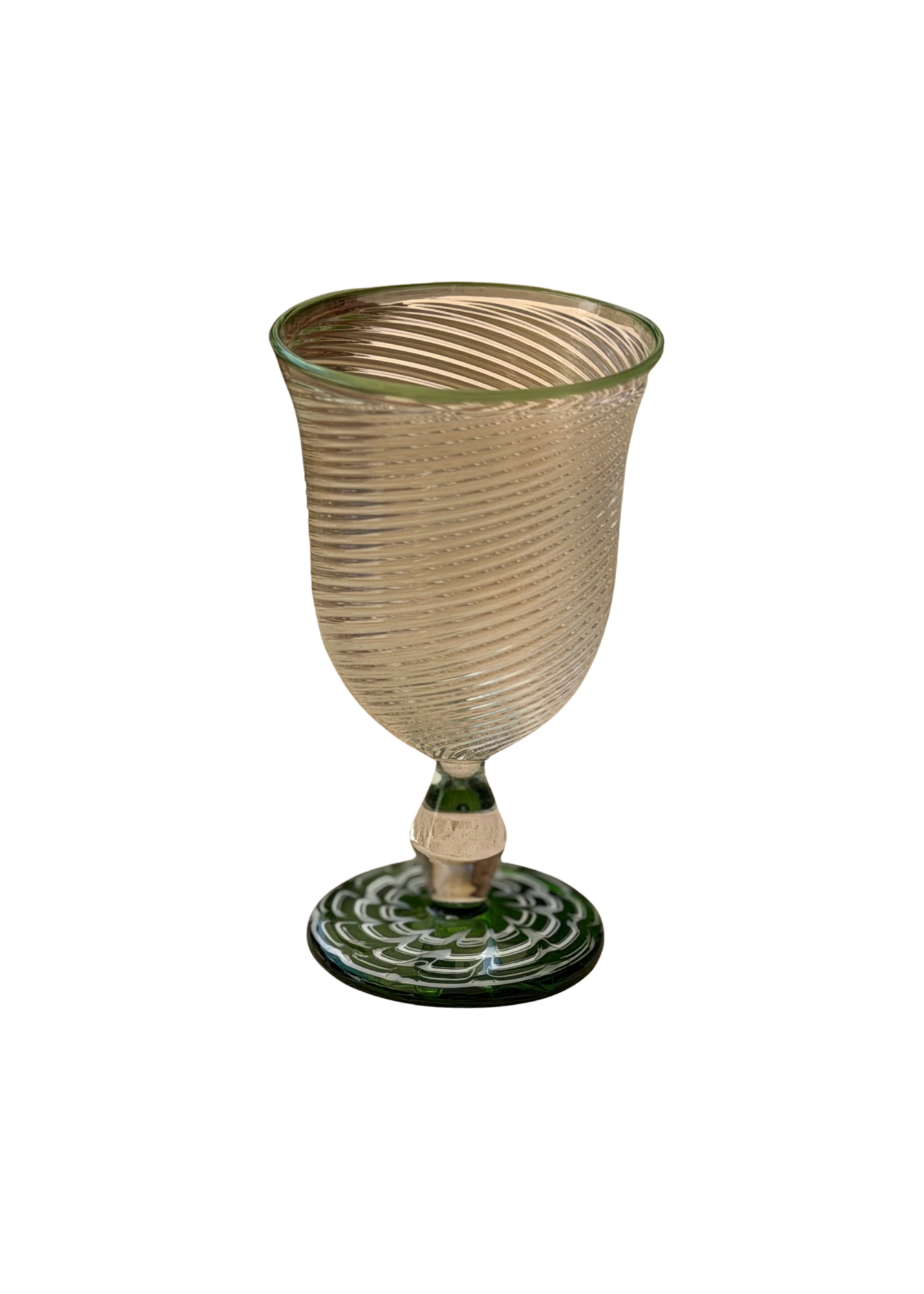 Emerald Rim Hand-Blown Glass Goblet- Set of 6