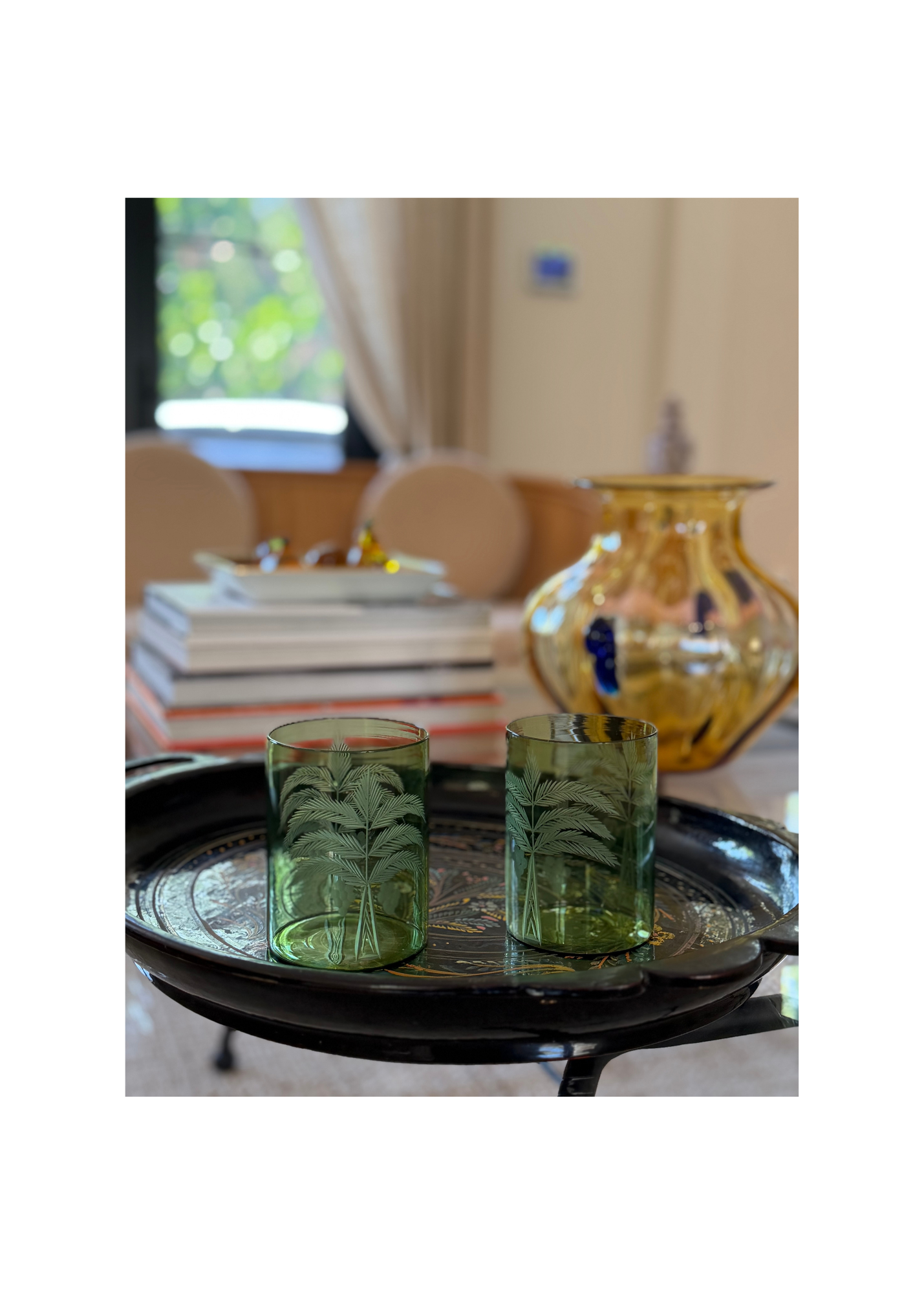 Green Palm Etched Tumblers – Set of 4
