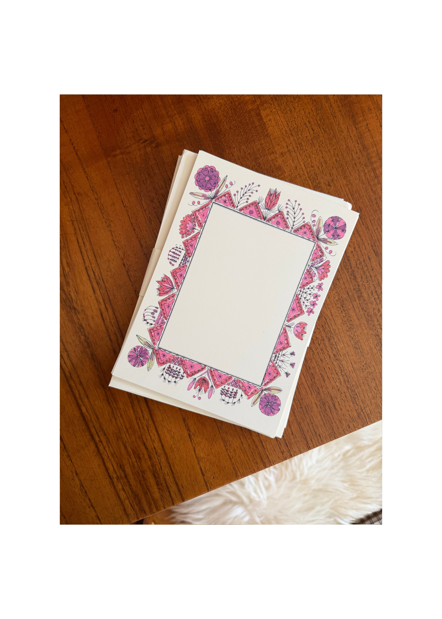 Pink Folk Floral Menu Stationery Set